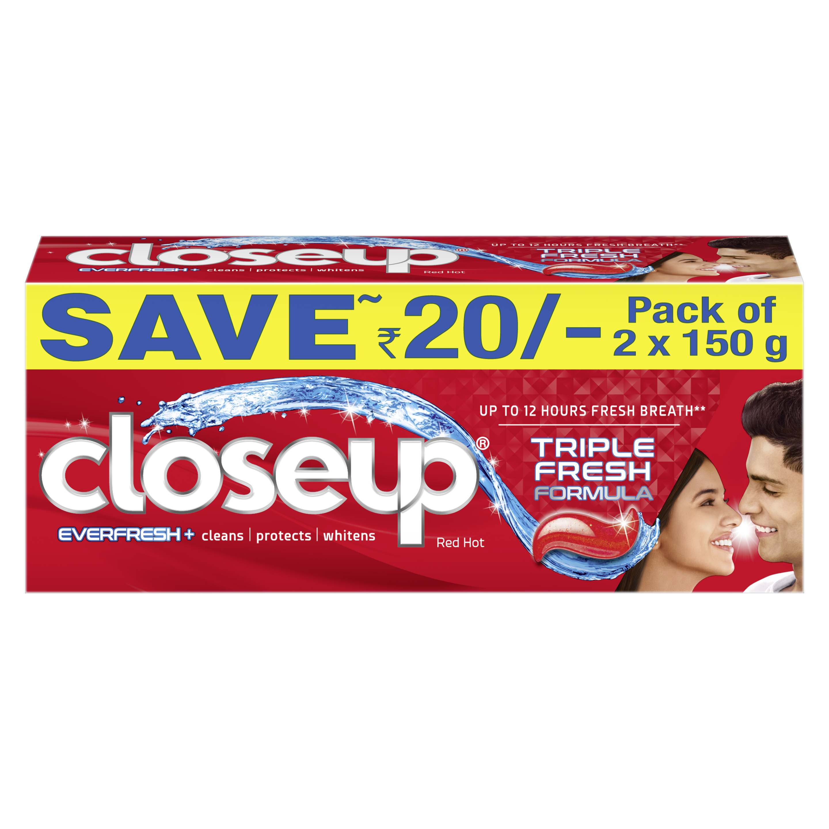 Closeup Triple Fresh Formula Anti-Germ Gel Toothpaste Red Hot 300g front of pack