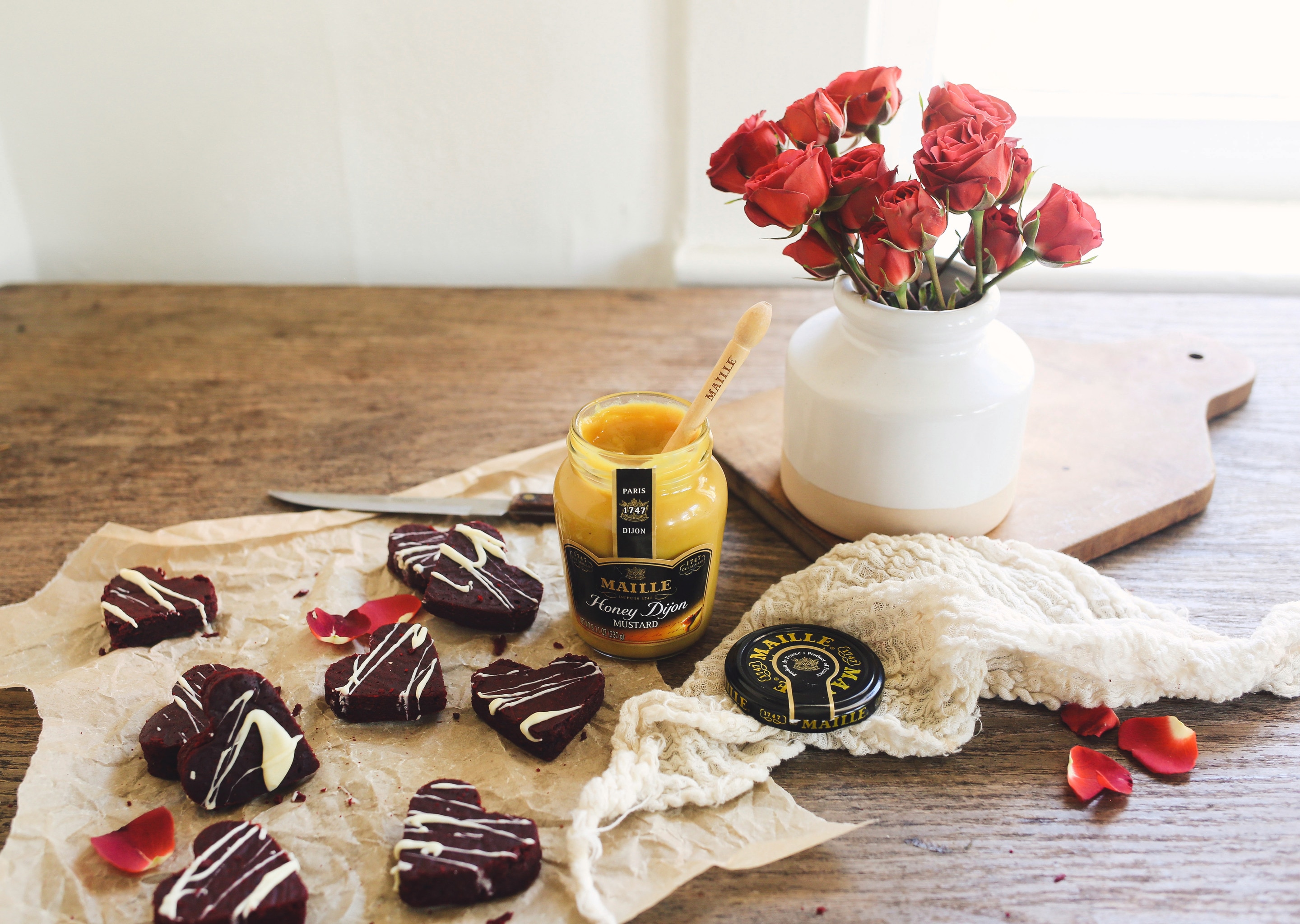 Red Velvet Dijon Brownie Hearts