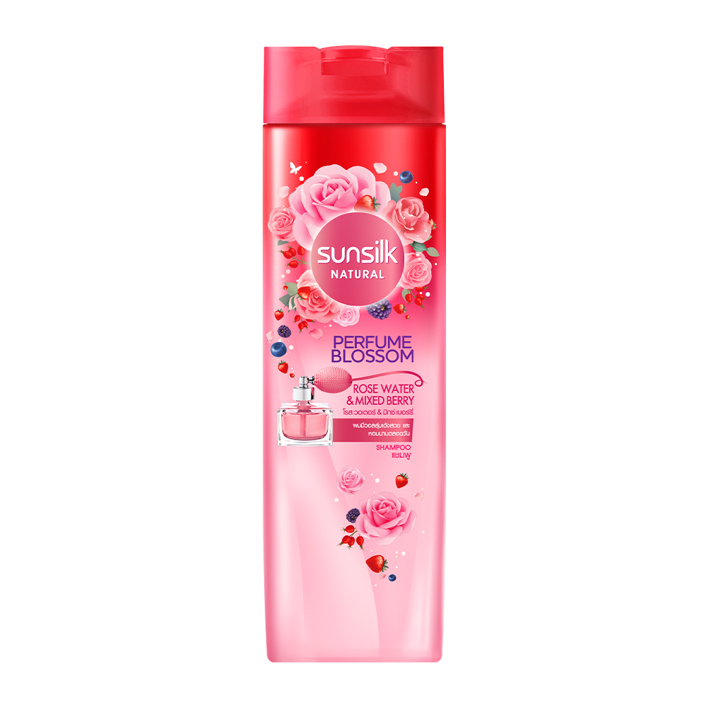 Sunsilk Natural Perfume Blossom Rose Water & Mixed Berry Shampoo 320 ml ฉลากหน้าผลิตภัณฑ์