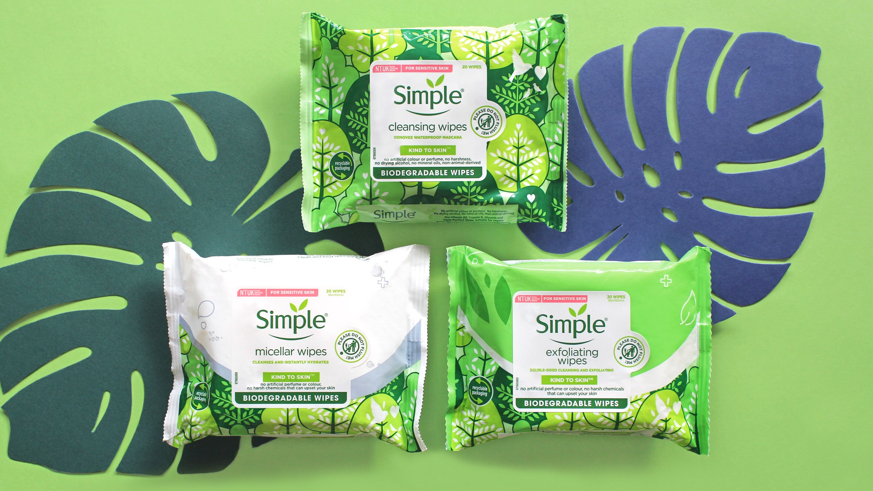 three packs of Simple bio wipes