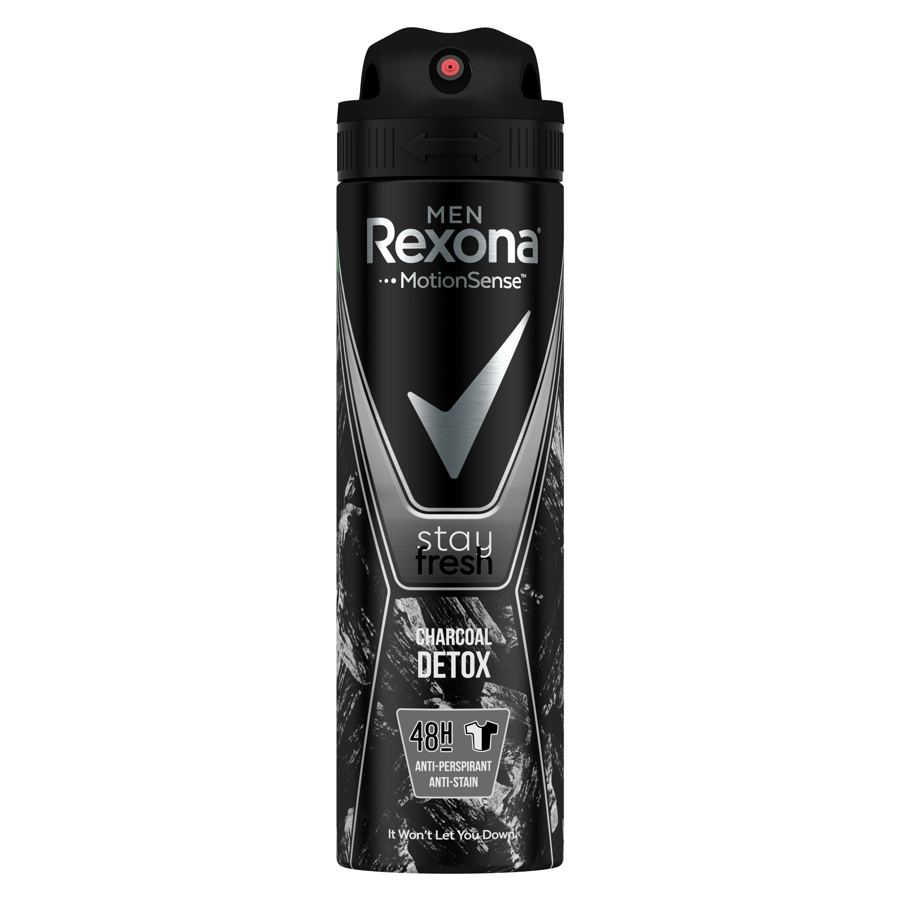 REXONA for Men Antiperspirant Deodorant Spray, 48 Hour Sweat and Odor Protection, Charcoal Detox, Anti-stain, Keeps You Feeling Fresh and Dry, 150ml