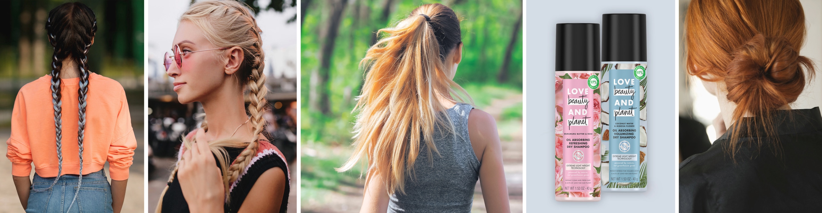 Post Workout Hair Tips: Header Image of Woman Jogging and Love Beauty and Planet Dry Shampoos