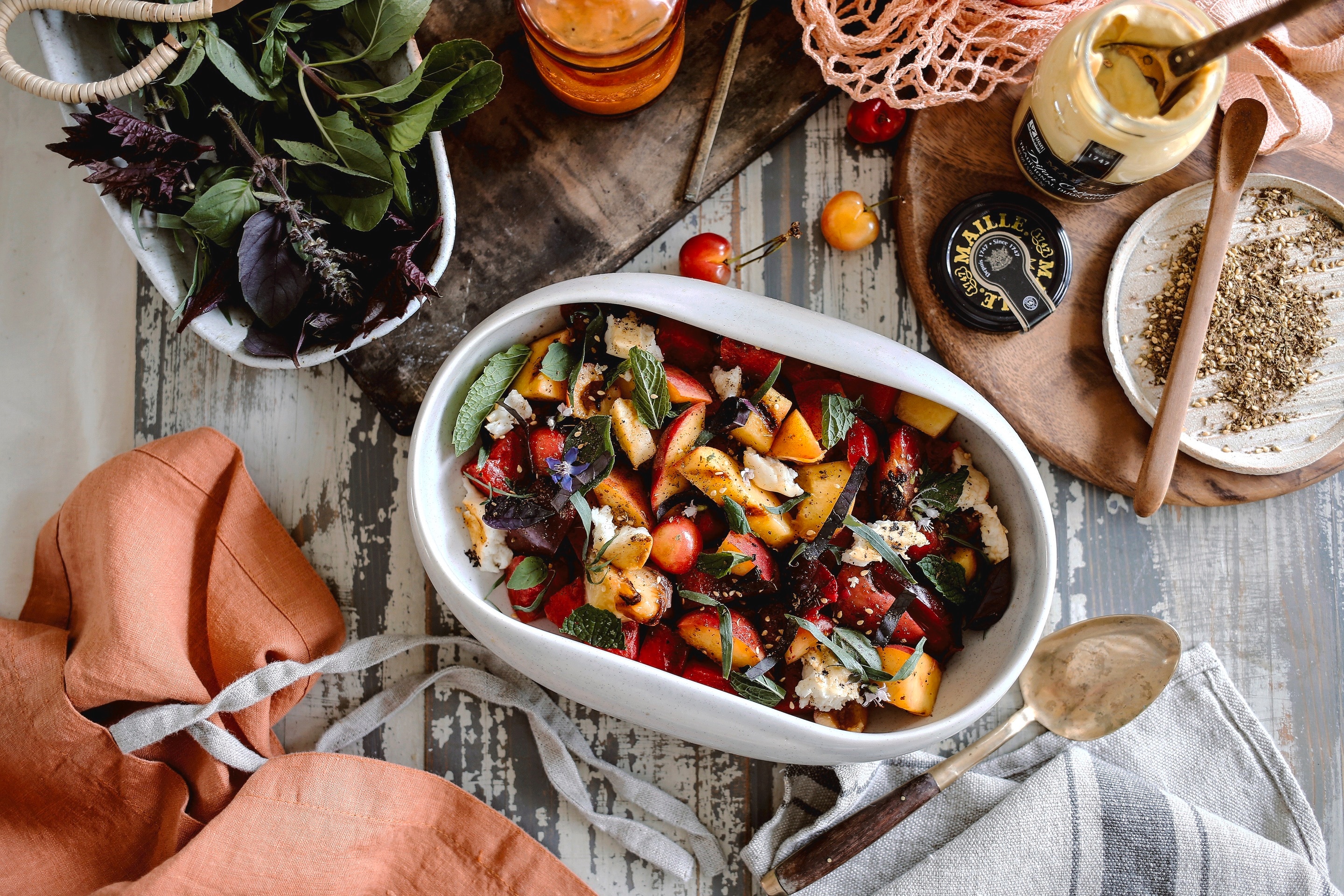 Grilled Stone Fruit &amp; Haloumi Salad with Za'atar Vinaigrette