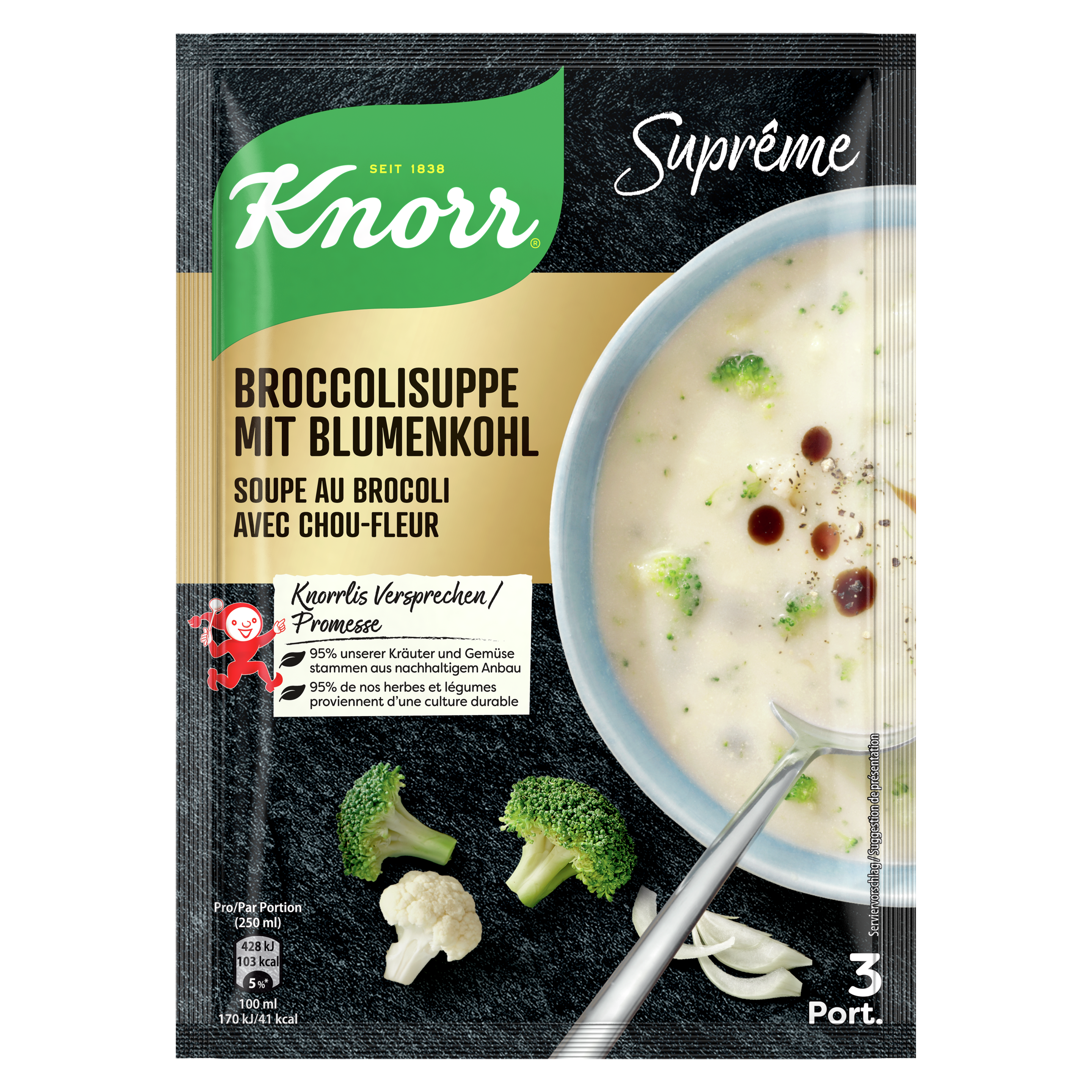 KNORR Suprême Broccolisuppe mit Blumenkohl Beutel 3 Portionen