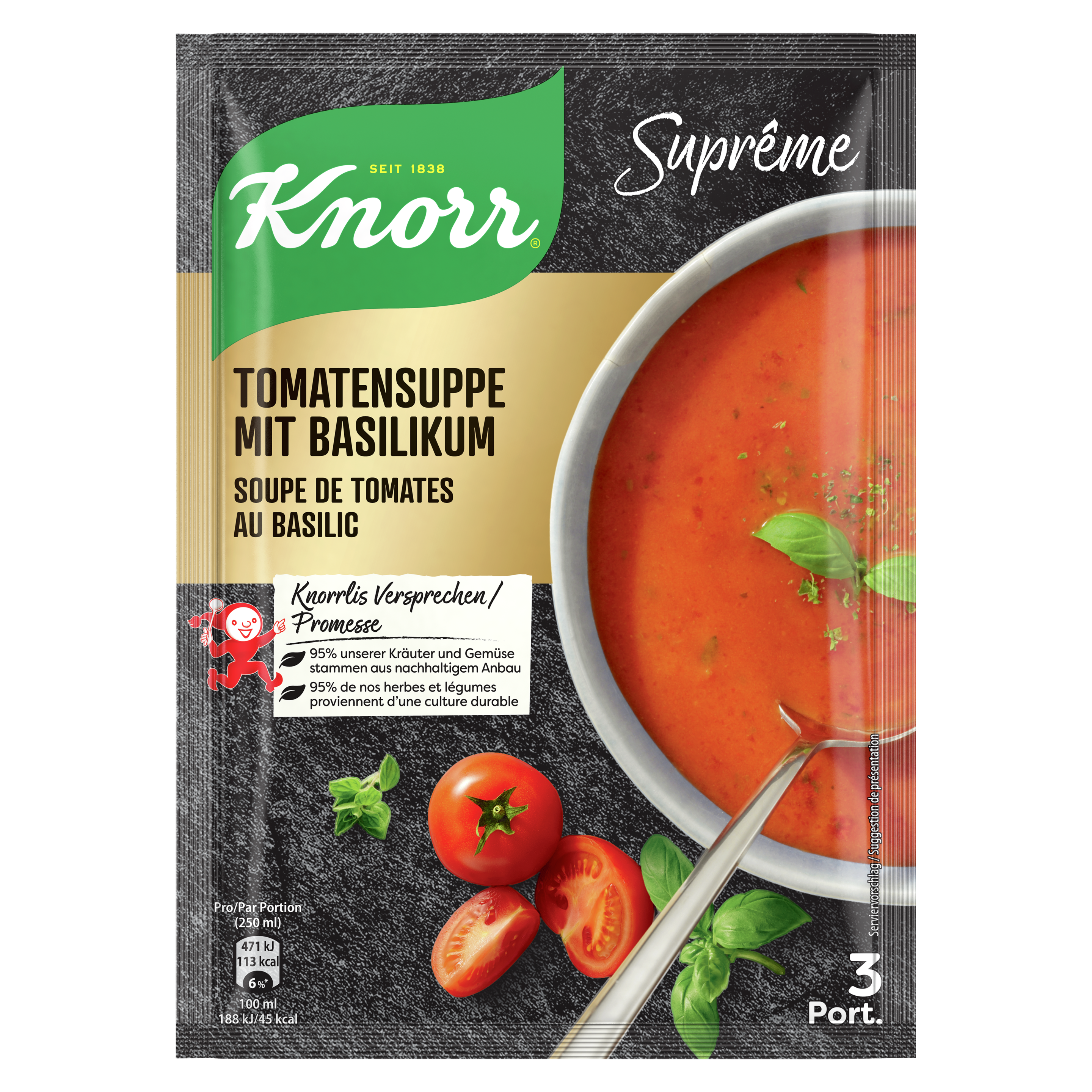 KNORR Suprême Tomatensuppe mit Basilikum Beutel 3 Portionen