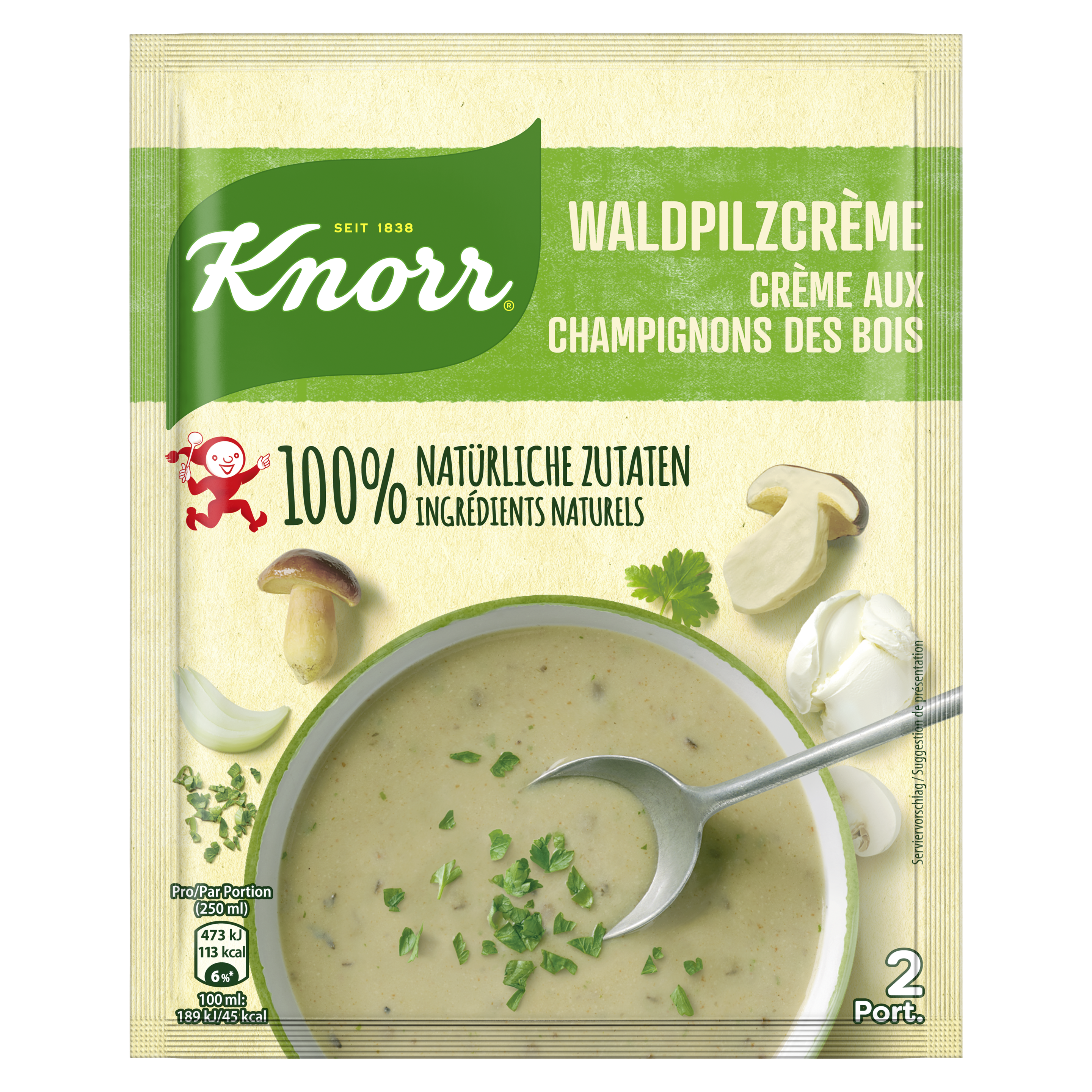 KNORR ingrédients 100% naturels Crème aux champignons des bois sachet 2 portions