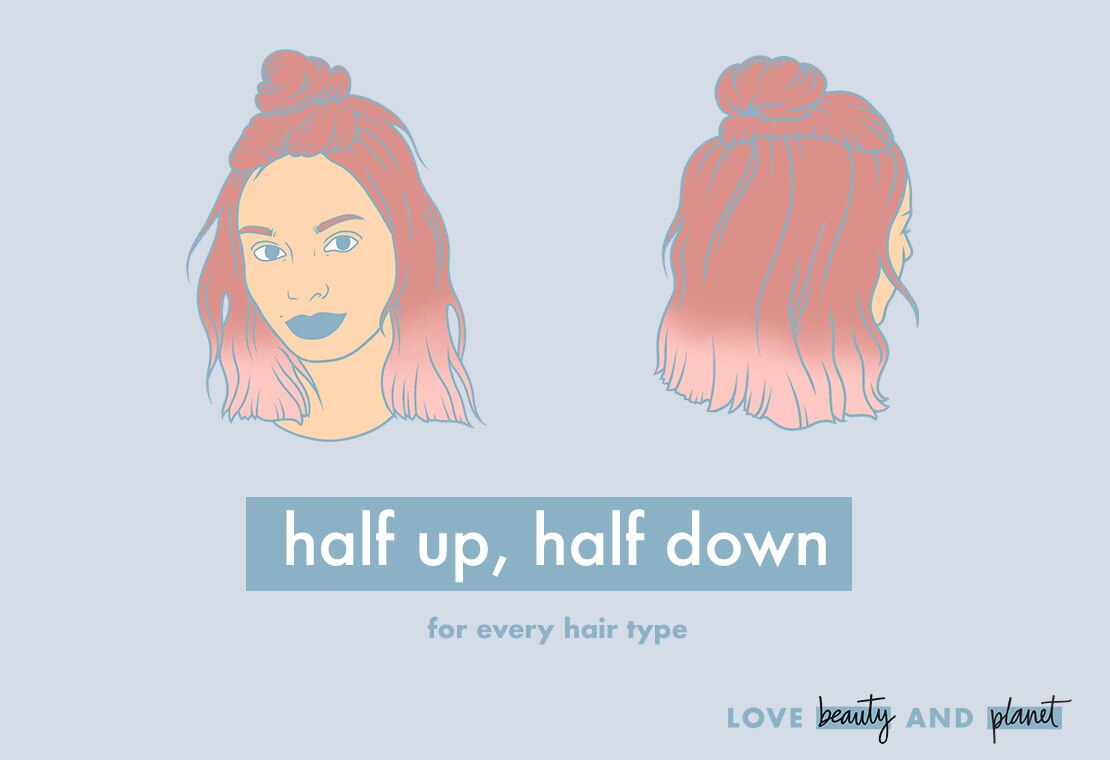 half bun vacation hairstyle step-by-step illustration