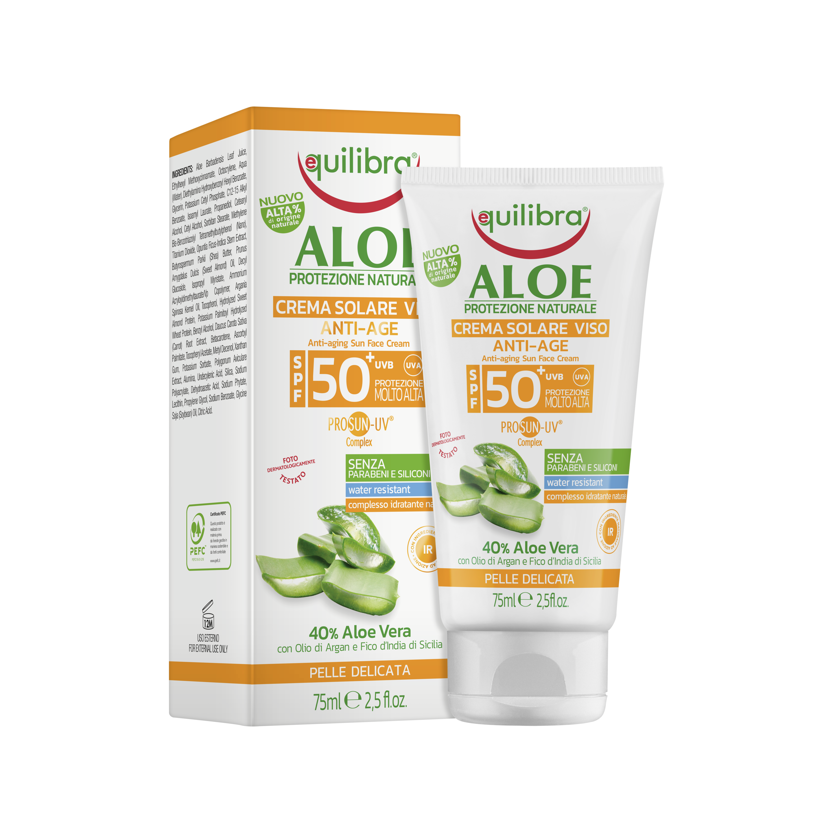 Aloe Crema Solare Viso Spf 50+ Equilibra<sup>®</sup> - Tubo da 75 ml