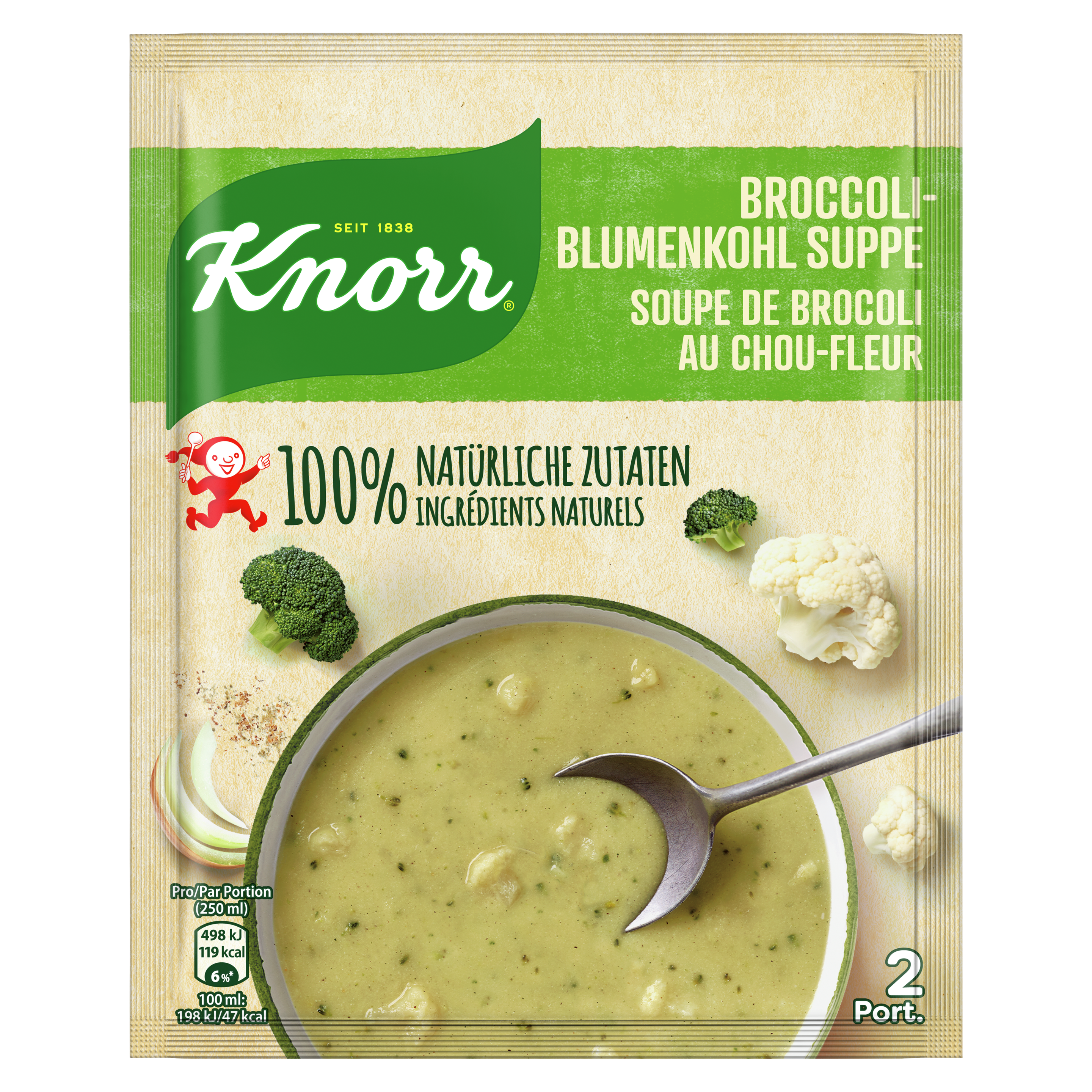KNORR 100% natürliche Zutaten Broccoli-Blumenkohl Suppe Beutel 2 Portionen