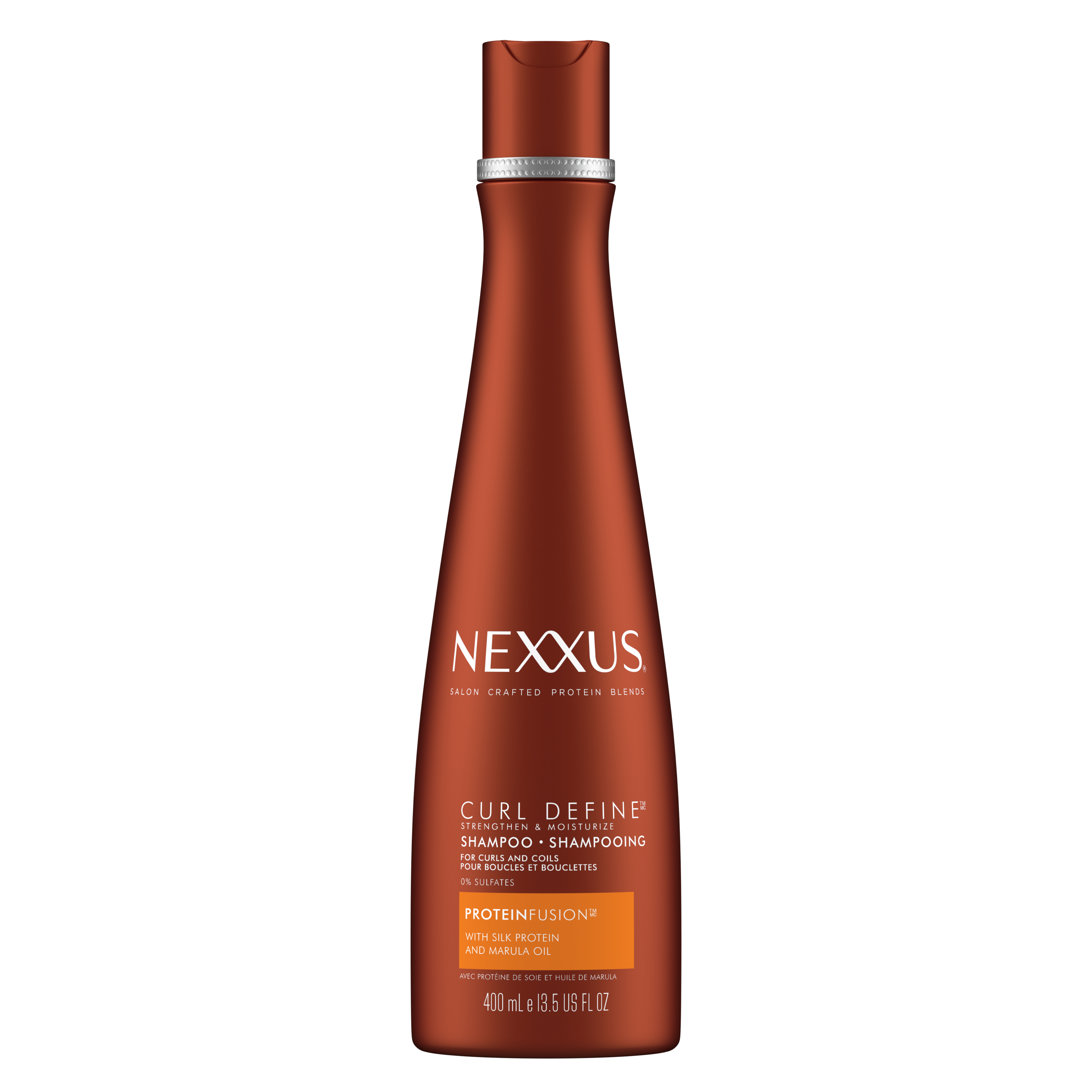 Étiquette de front du shampooing Curl Define Nexxus pour cheveux bouclés à crépus 400 mL