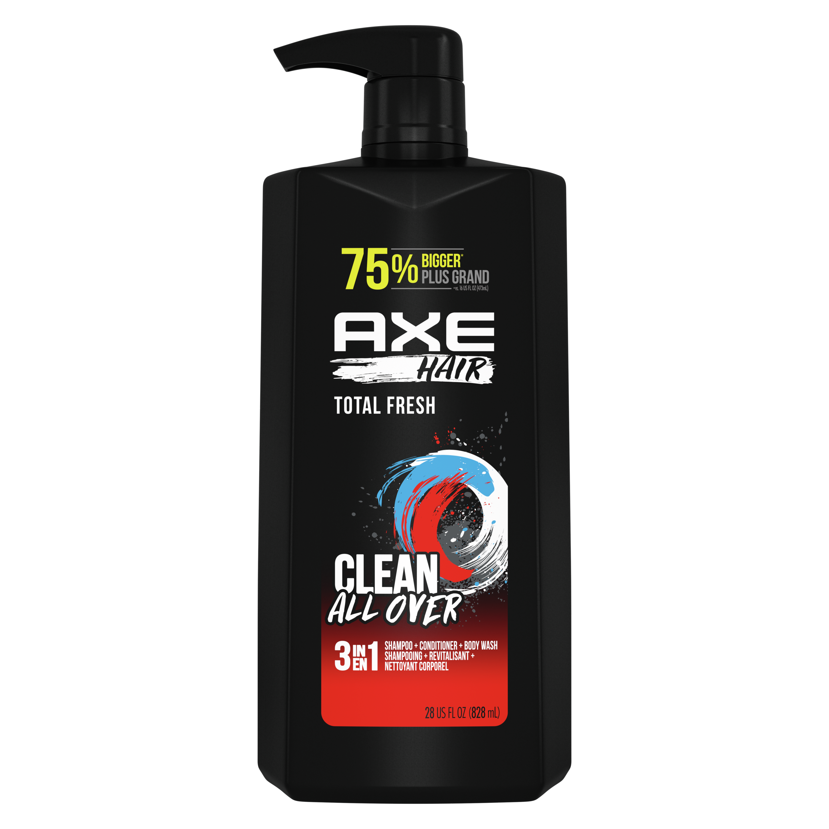 Pompe Shampooing, revitalisant et nettoyant corporel 3 en 1 AXE Hair Total Fresh