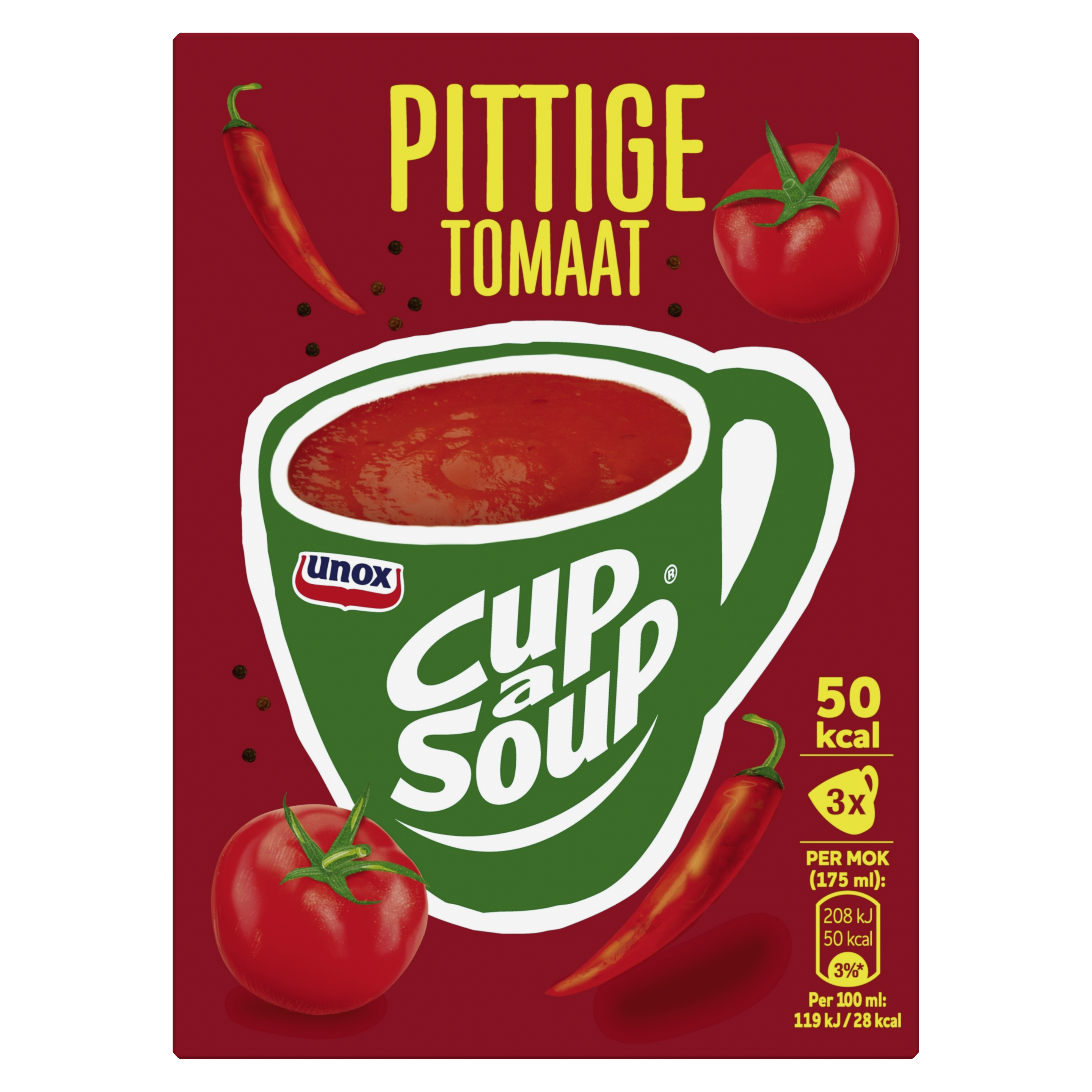 Unox  Cup-a-Soup Pittige Tomaat 3 x 175 ml
