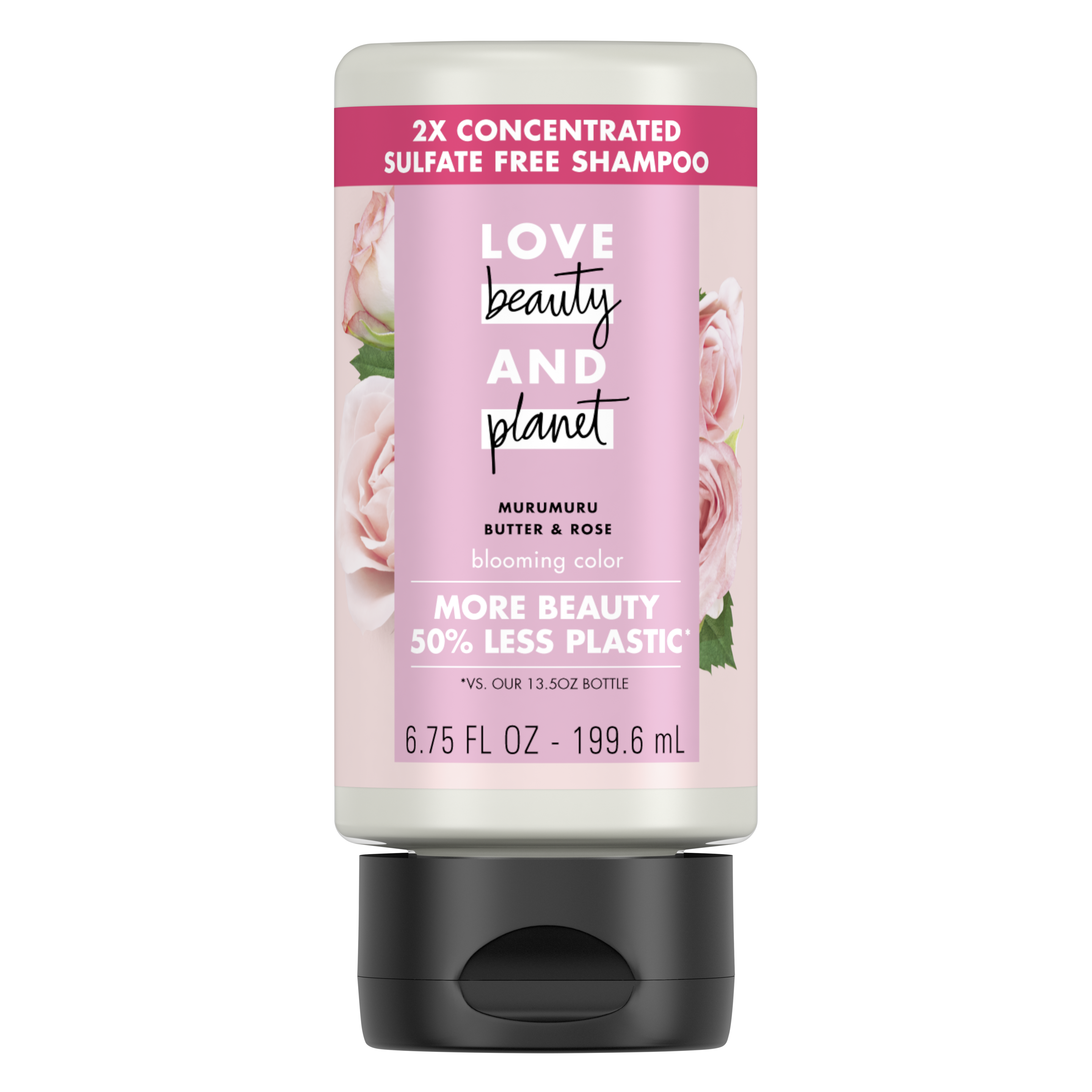 Front of shampoo pack Love Beauty Planet Sulfate Free Murumuru Butter & Rose Concentrated Shampoo 6.75oz