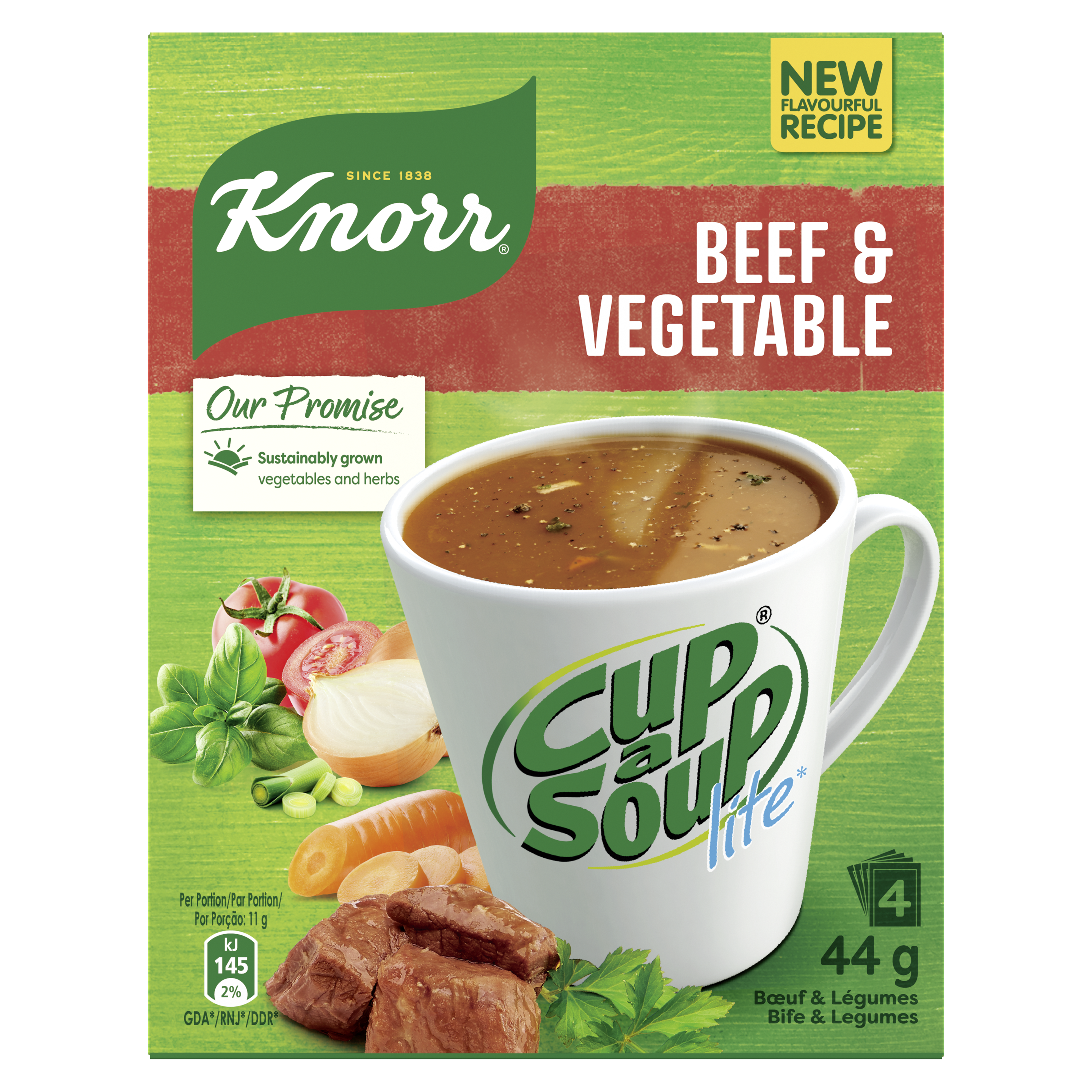 Knorr Cup-A-Soup Lite Beef and Vegetable Instant Soup 4 x 11g