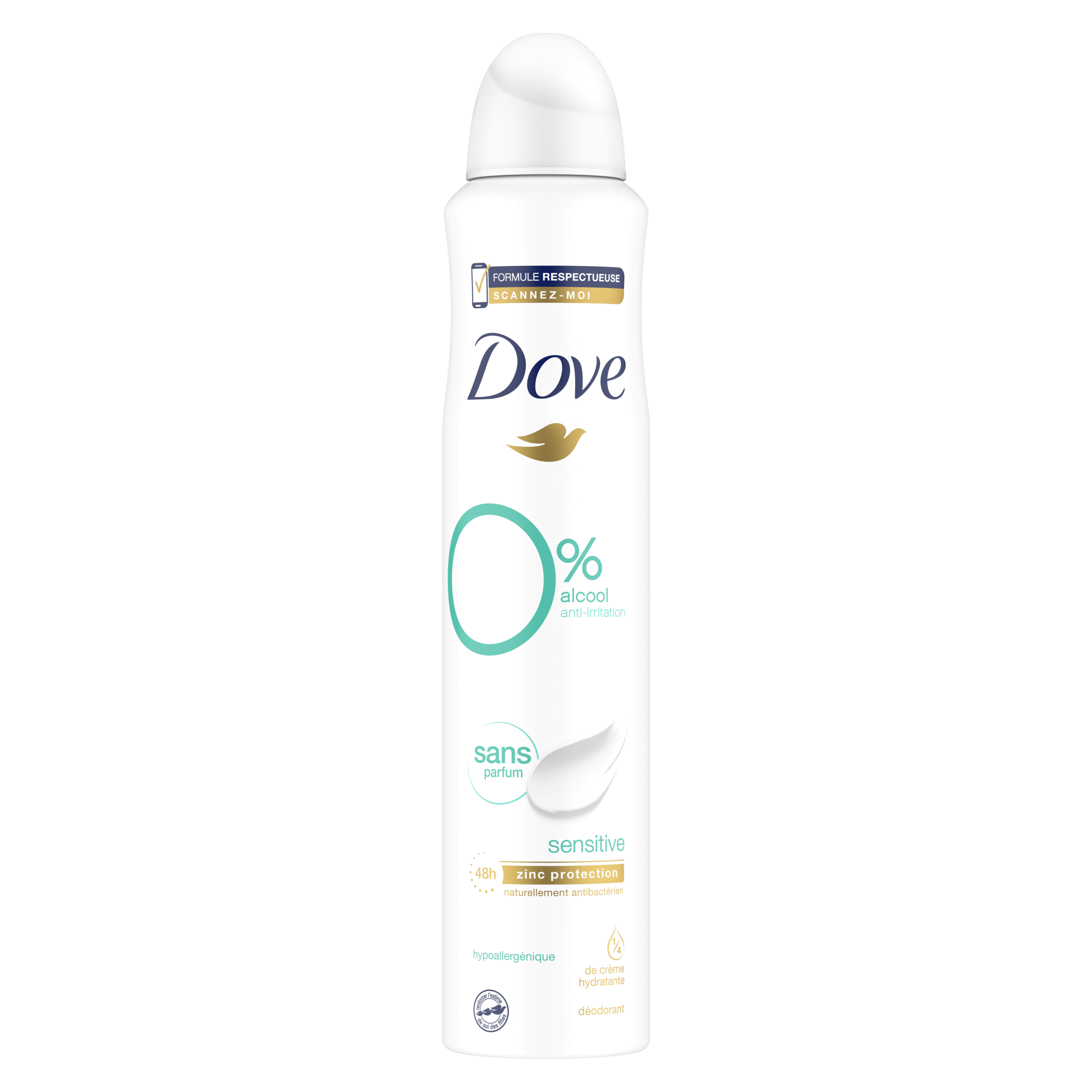 Dove Déodorant Sensitive 0% alcool Spray 200ml Text