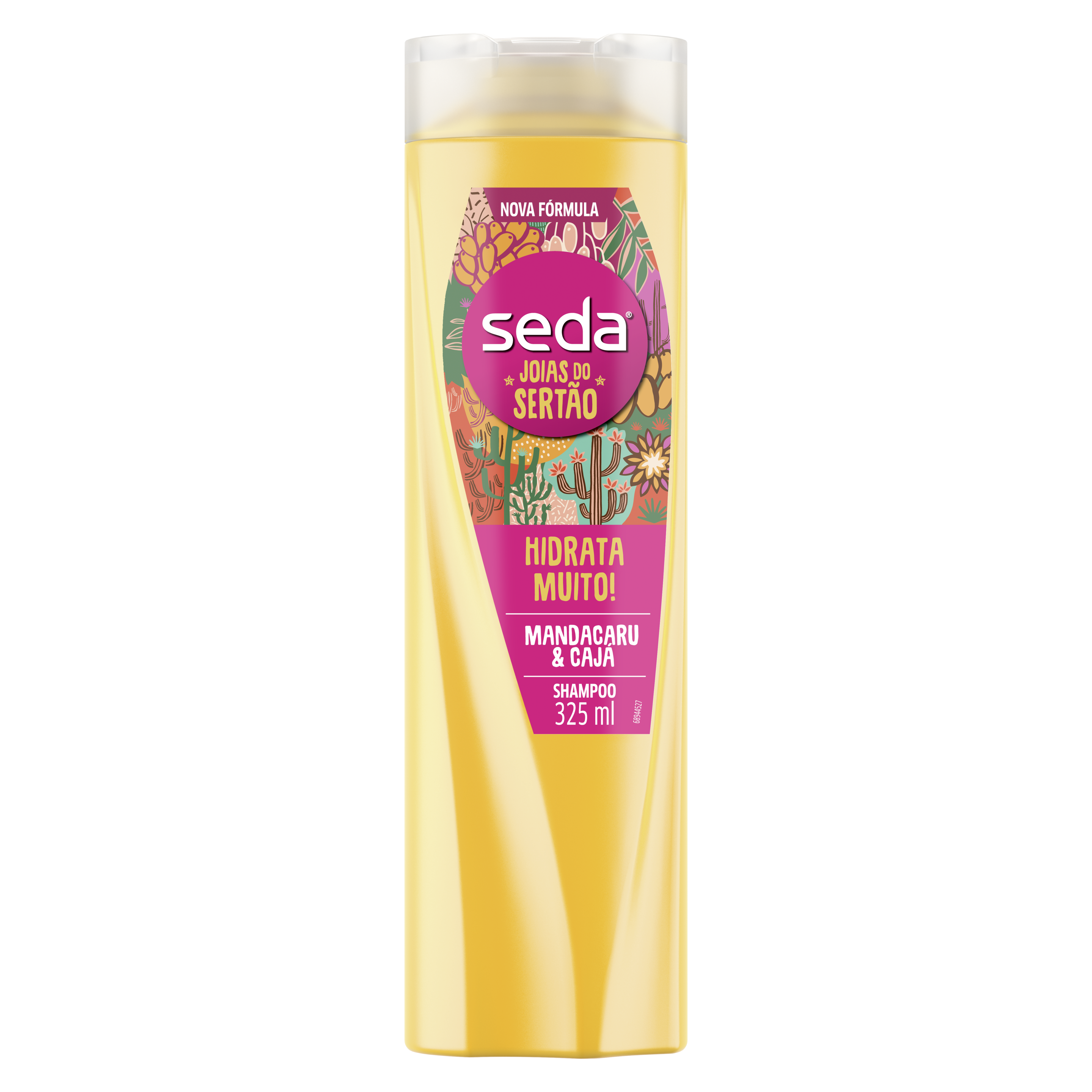 Uma imagem frontal da embalagem de Shampoo Seda Jóias do Sertão Hidrata Muito! 325ml