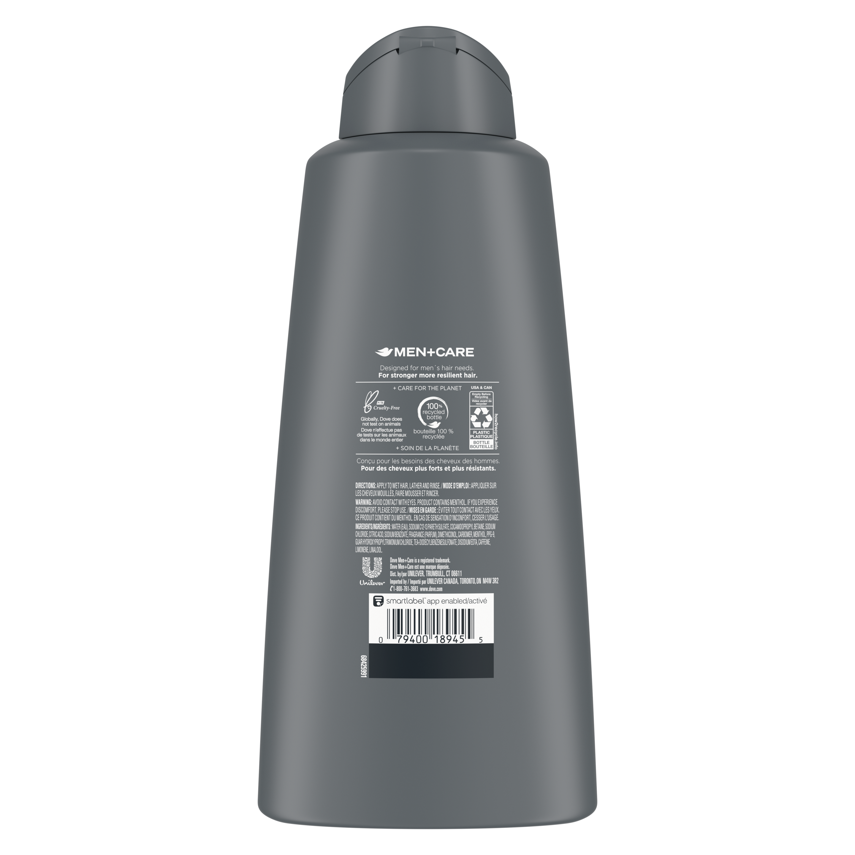 Men+Care Fresh Clean Fortifying 2 in 1 Shampoo 750ml Back of Pack