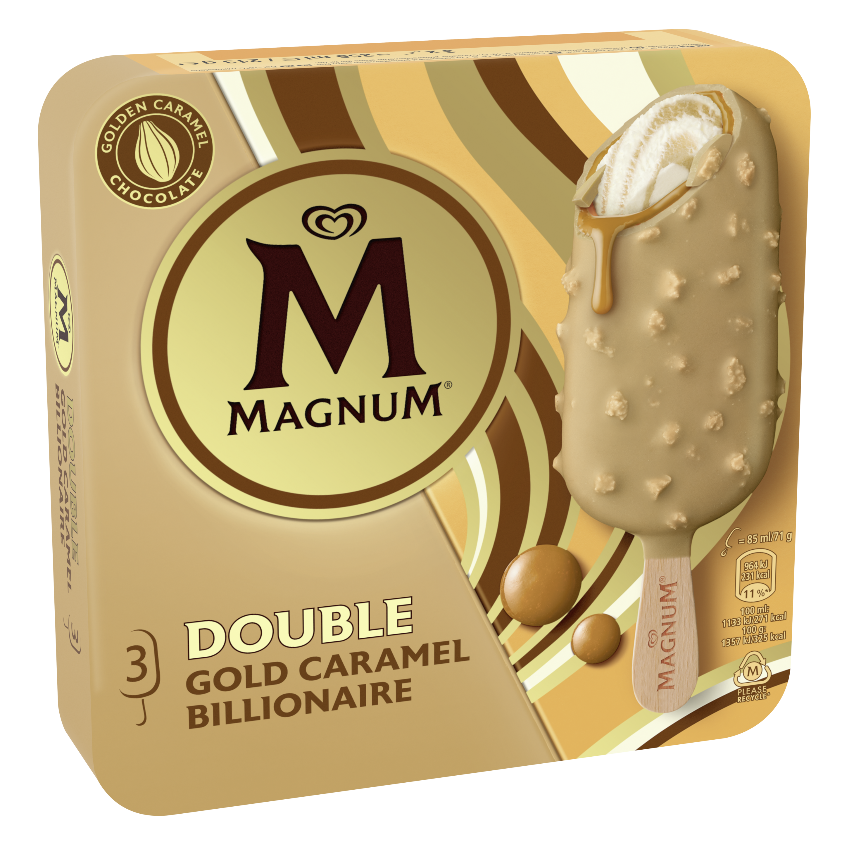 Magnum Double Gold Caramel Billionaire 3-pak