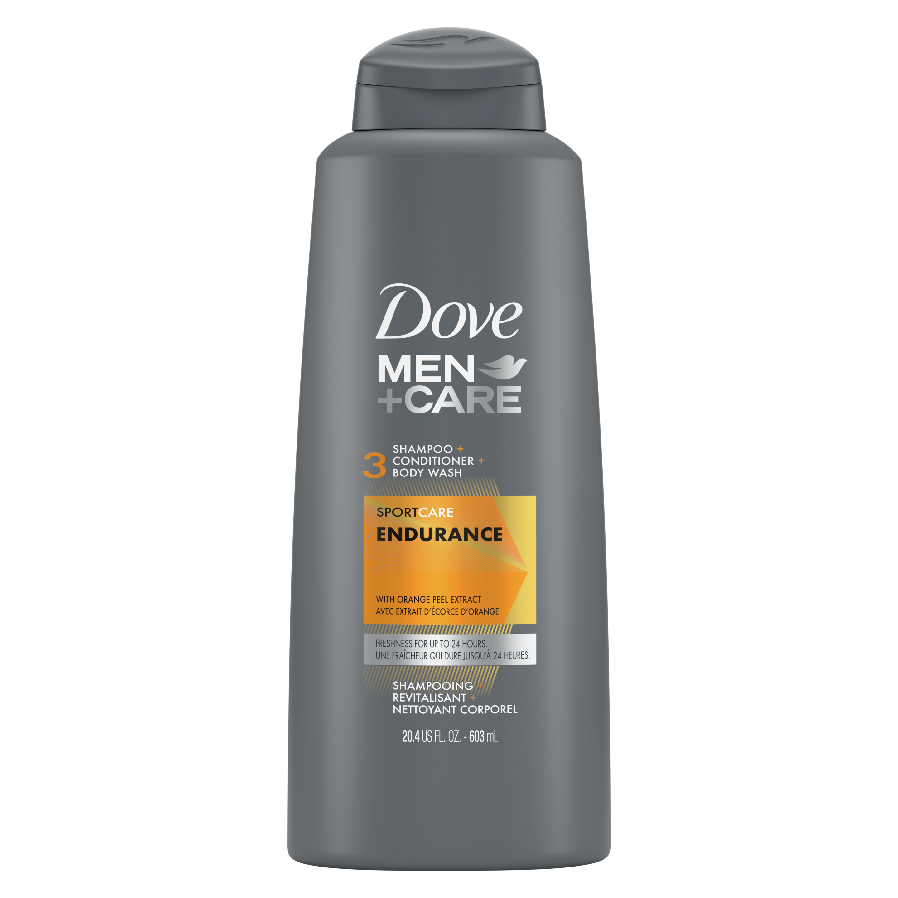 Dove Men+Care SportCare Endurance 3-in-1 Shampoo 20.4oz Back of Pack