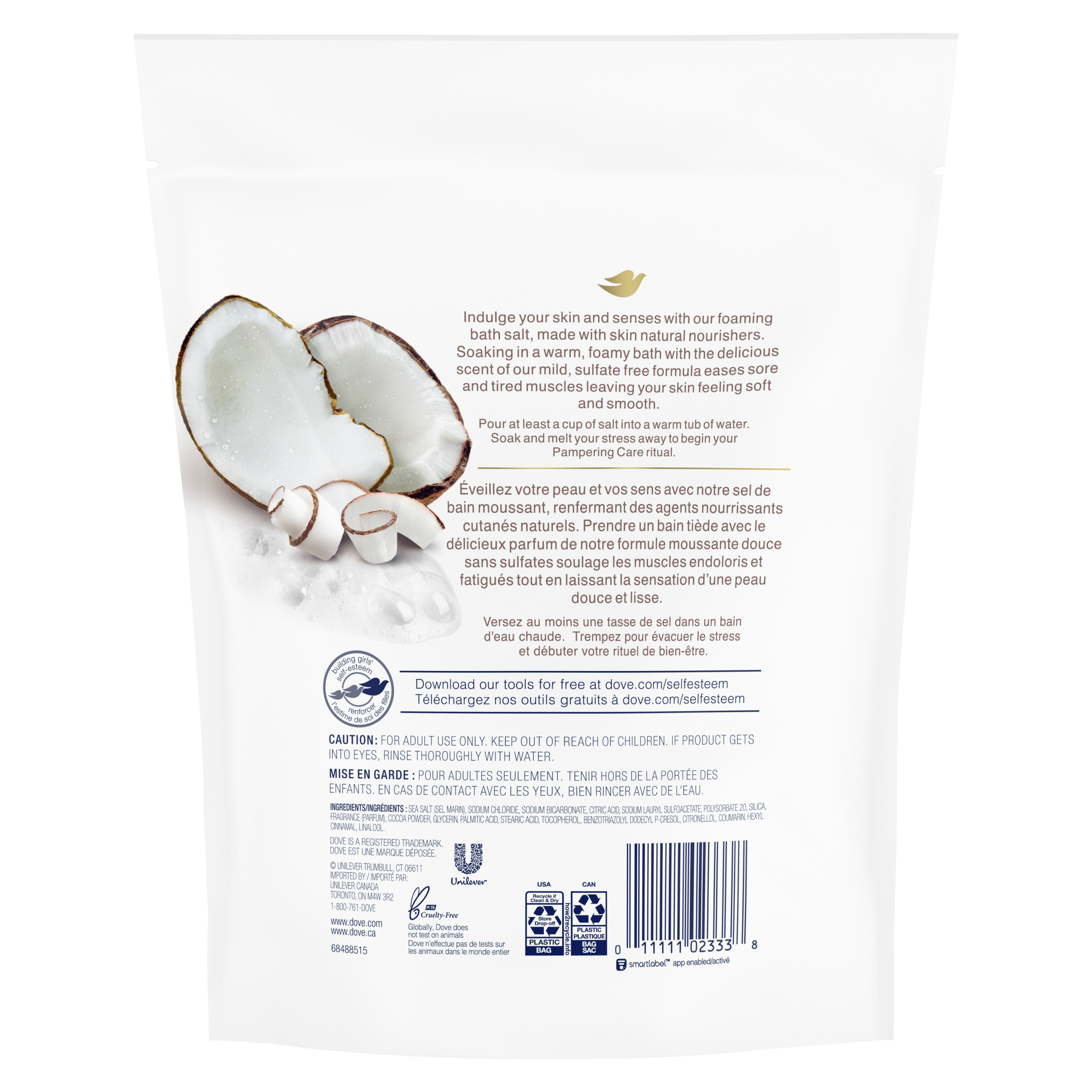 Pampering Care Coconut and Cocoa Scent Bath Salts Back