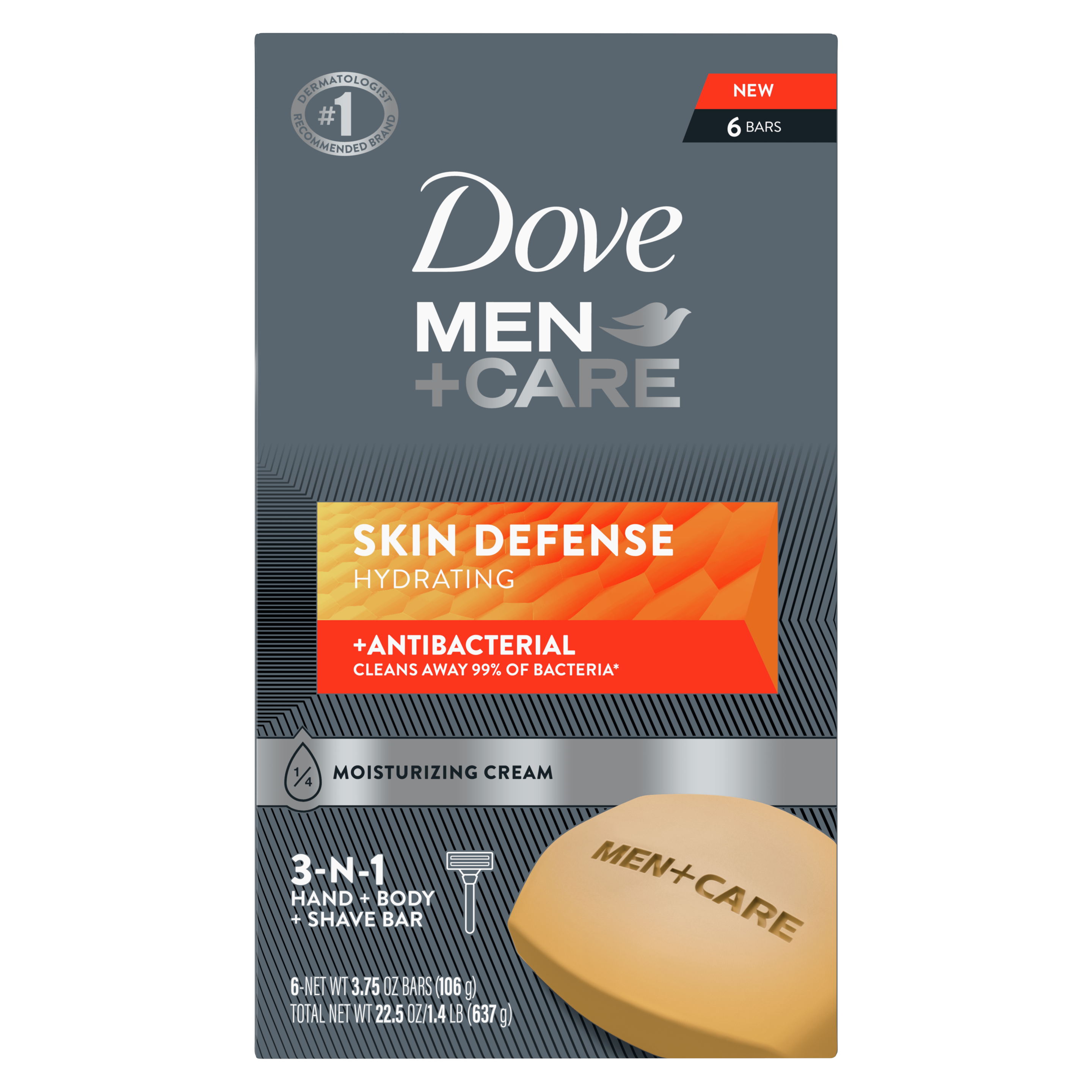 Dove Men+Care Skin Defense 3-in-1 Body and Hand Bar 3.75oz 6pk