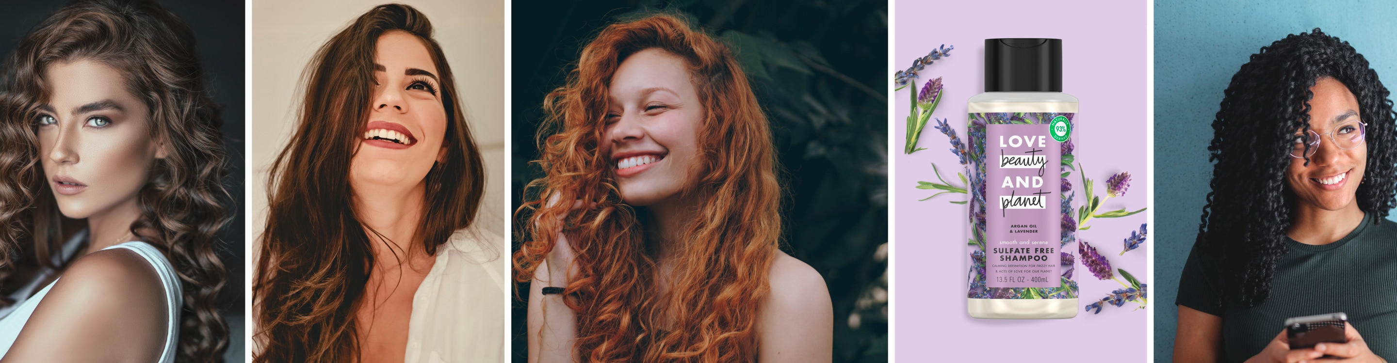 Healthy Hair: Header Image of a with Long Curly, Healthy Hair and Love Beauty and Planet Shampoo