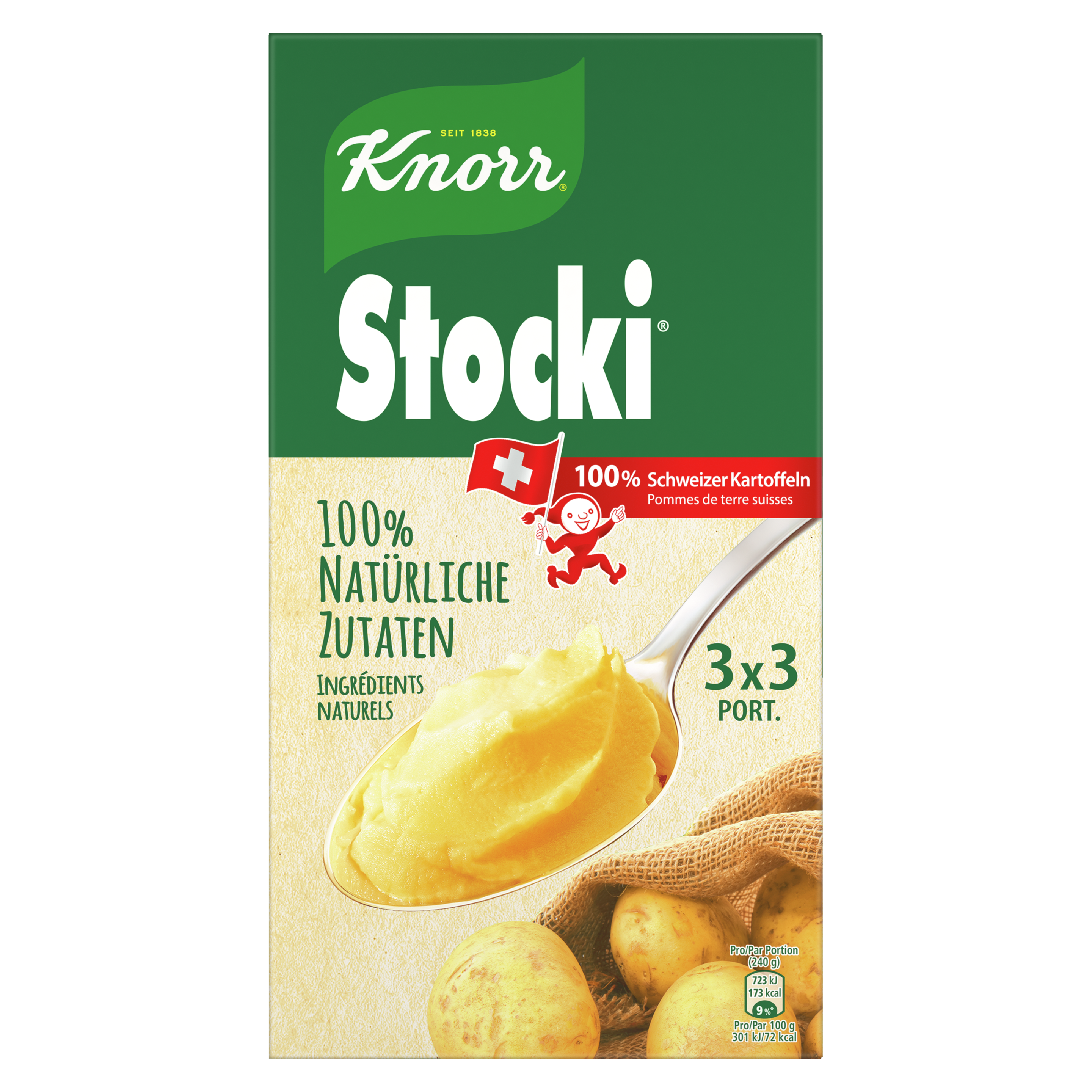 KNORR ingrédients 100% naturels Stocki Purée de pommes de terre emballage 3 x 3 portions