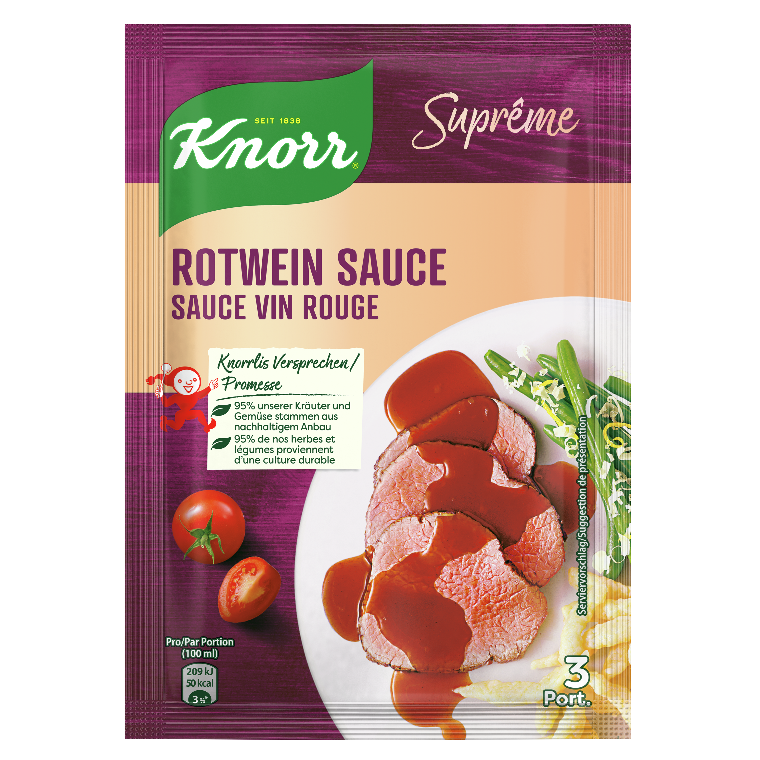 KNORR Suprême Rotwein Sauce Beutel 3 Portionen