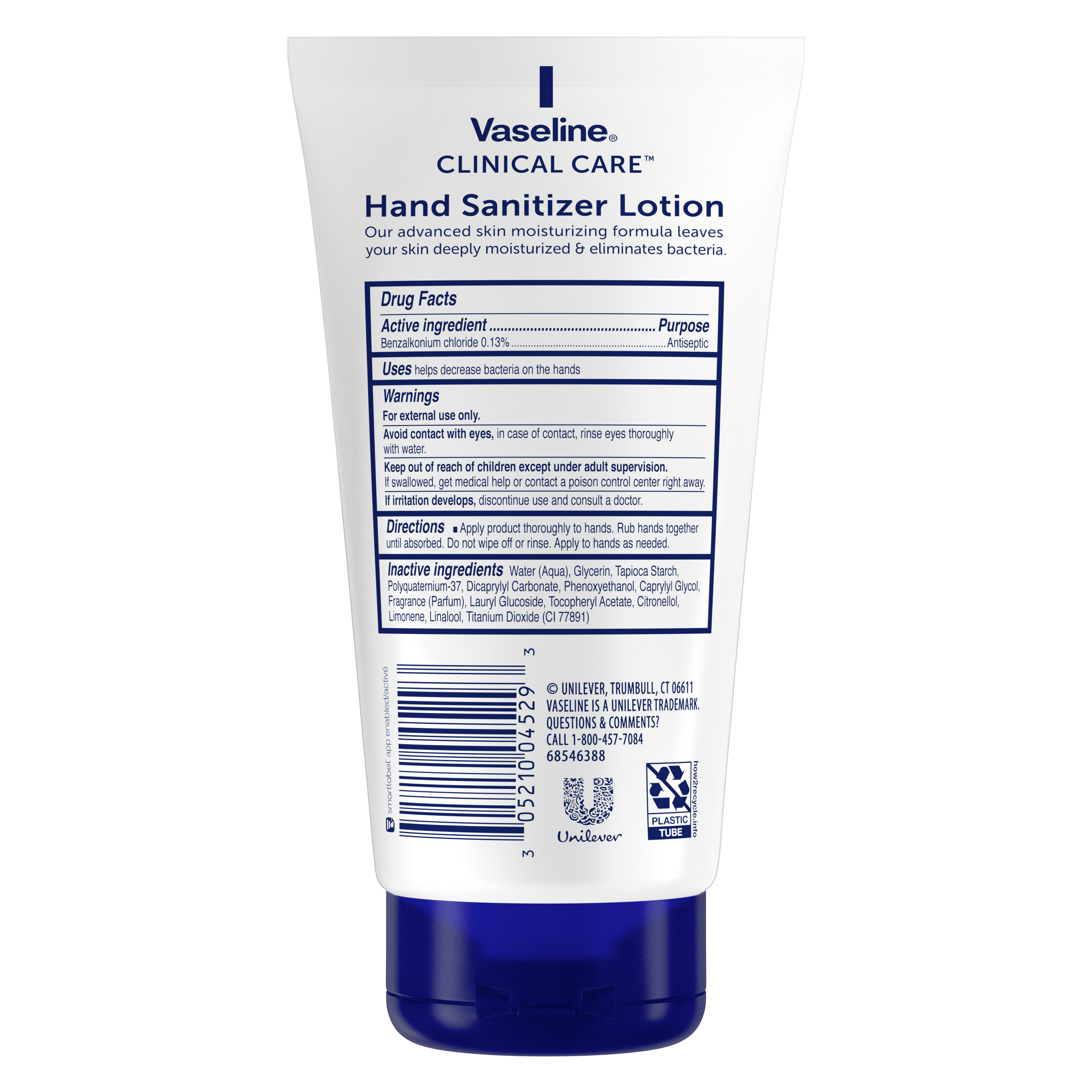 Vaseline® Clinical Care™ Hand Sanitizer Lotion back of pack