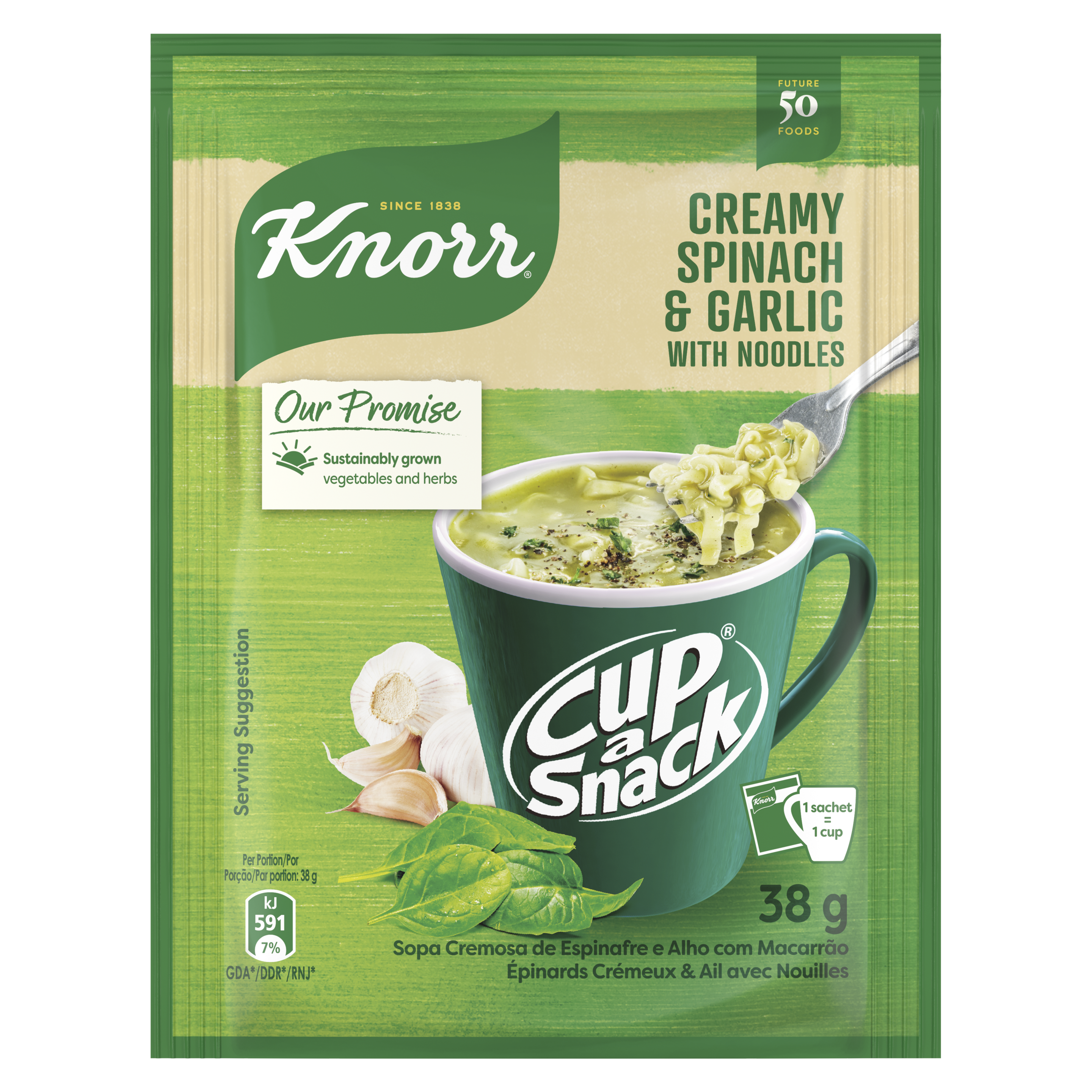 Knorr Creamy Spinach & Garlic With Noodles Cup A Snack