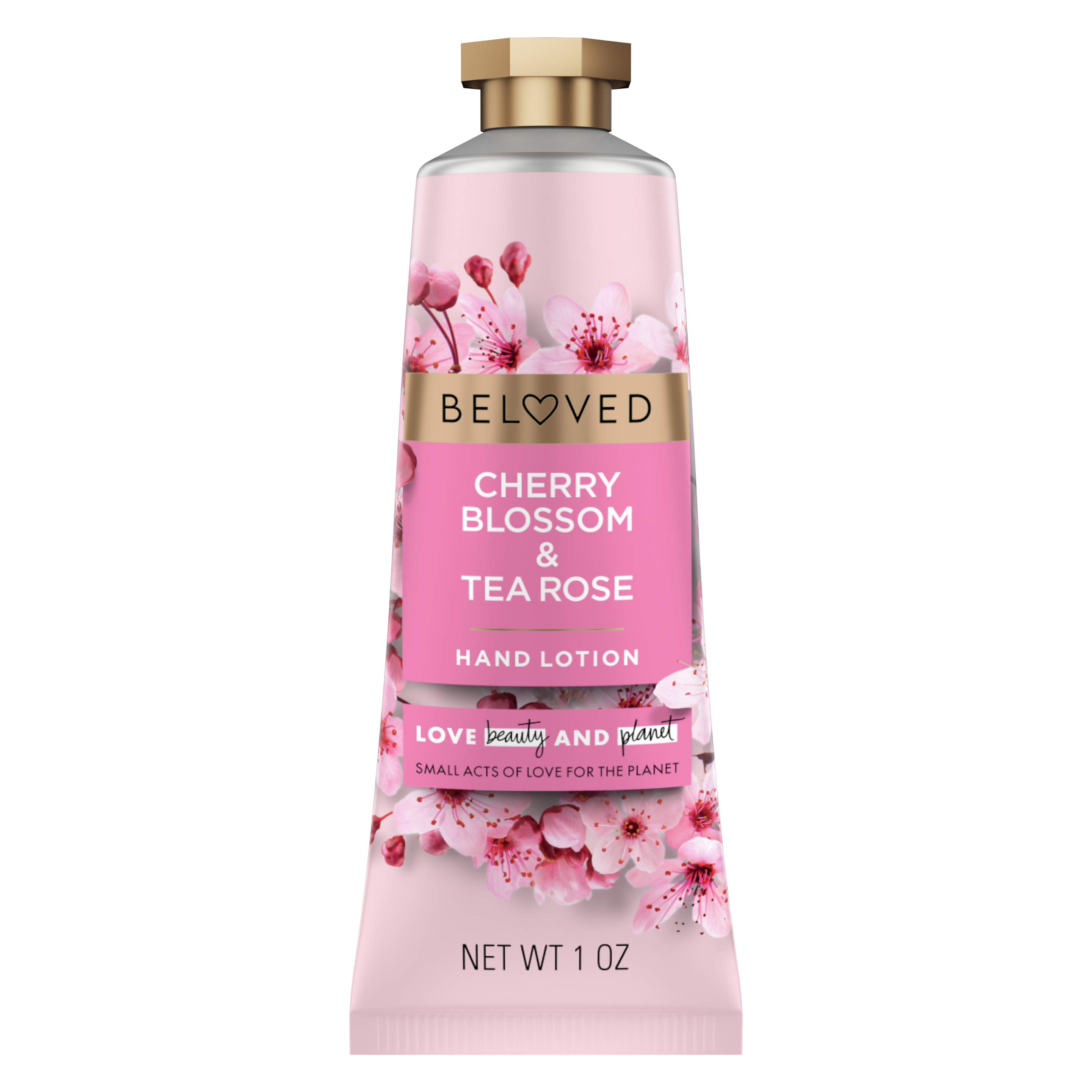 Front of hand lotion pack Love Beauty Planet Cherry Blossom & Tea Rose Flower Hand Lotion