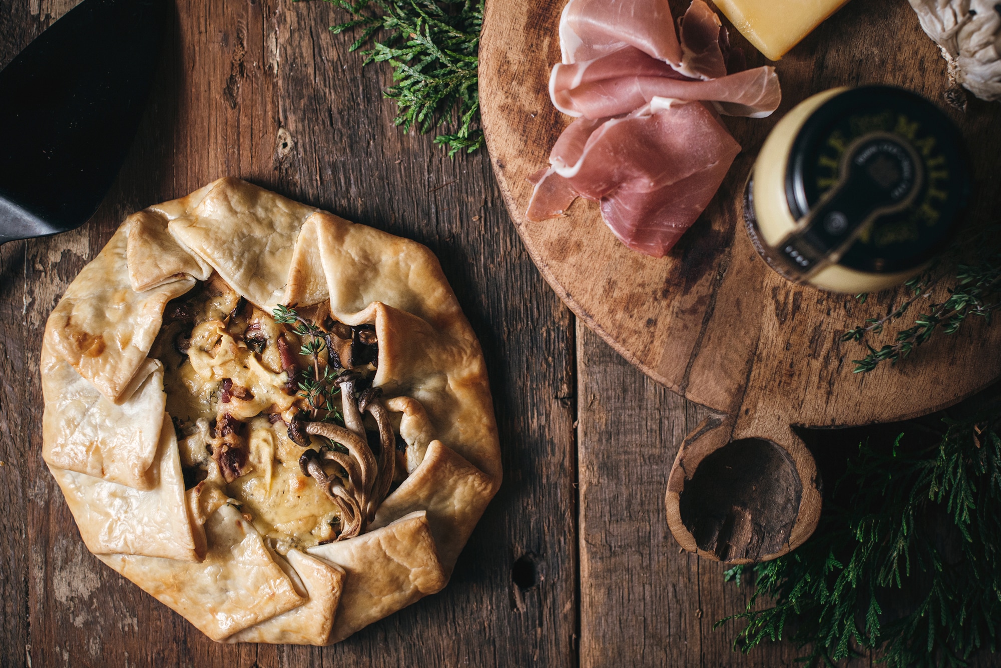 Mushroom, Prosciutto, and Gouda Galette