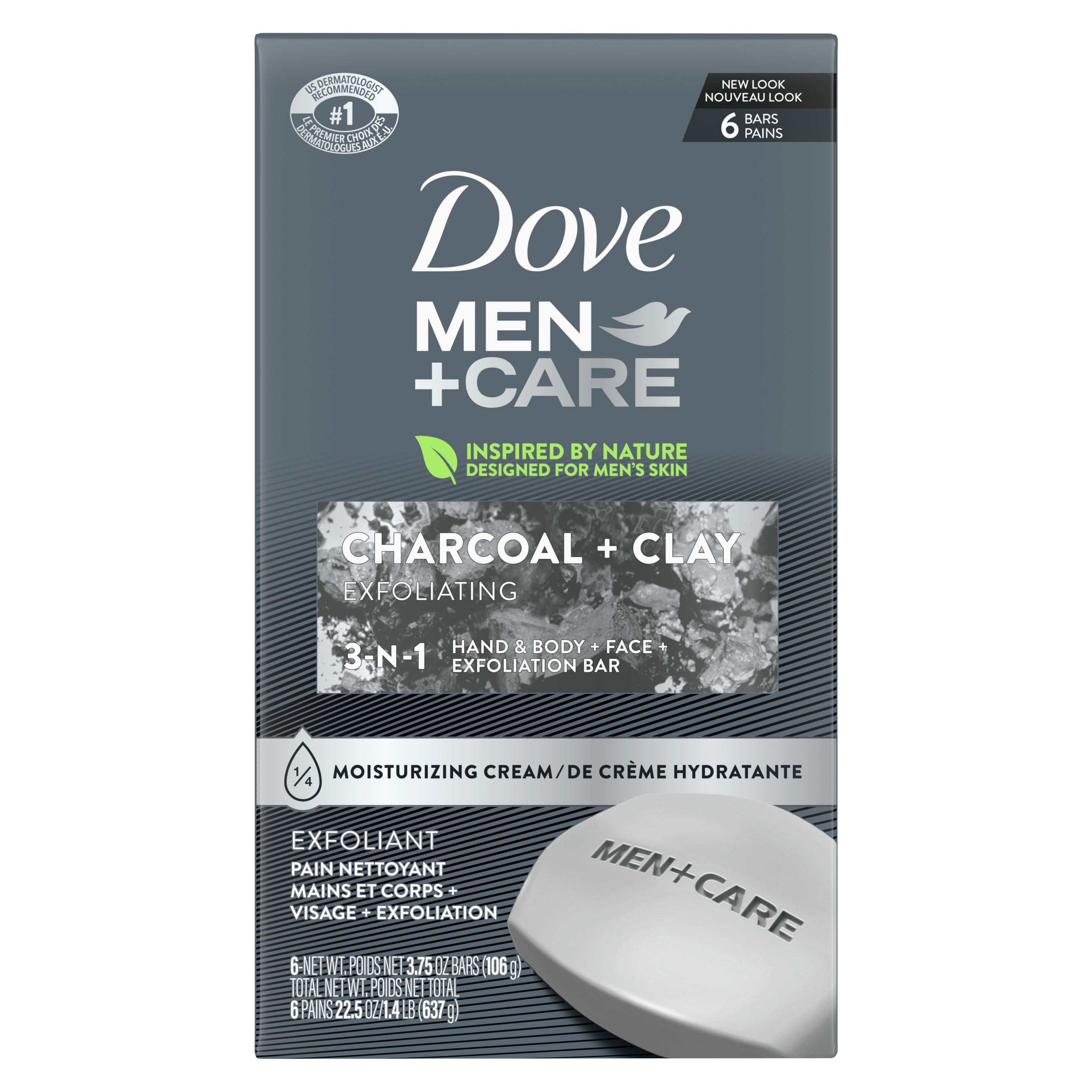 Dove Men+Care Body and Face Bar to Hydrate Skin Charcoal + Clay More Moisturizing Than Bar Soap 3.75 oz