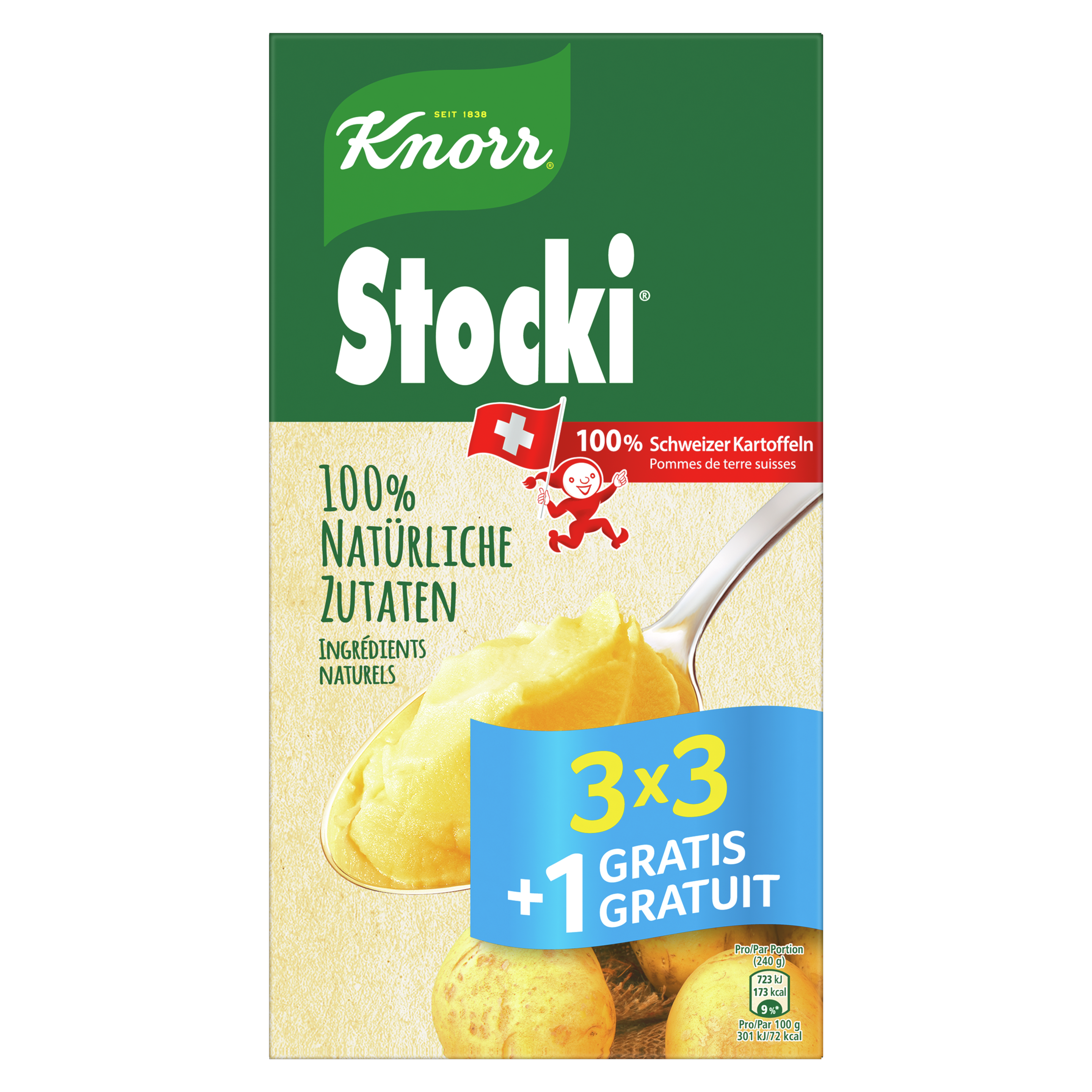 KNORR ingrédients 100% naturels Stocki purée de pommes de terre 3 x 3 +1 portions