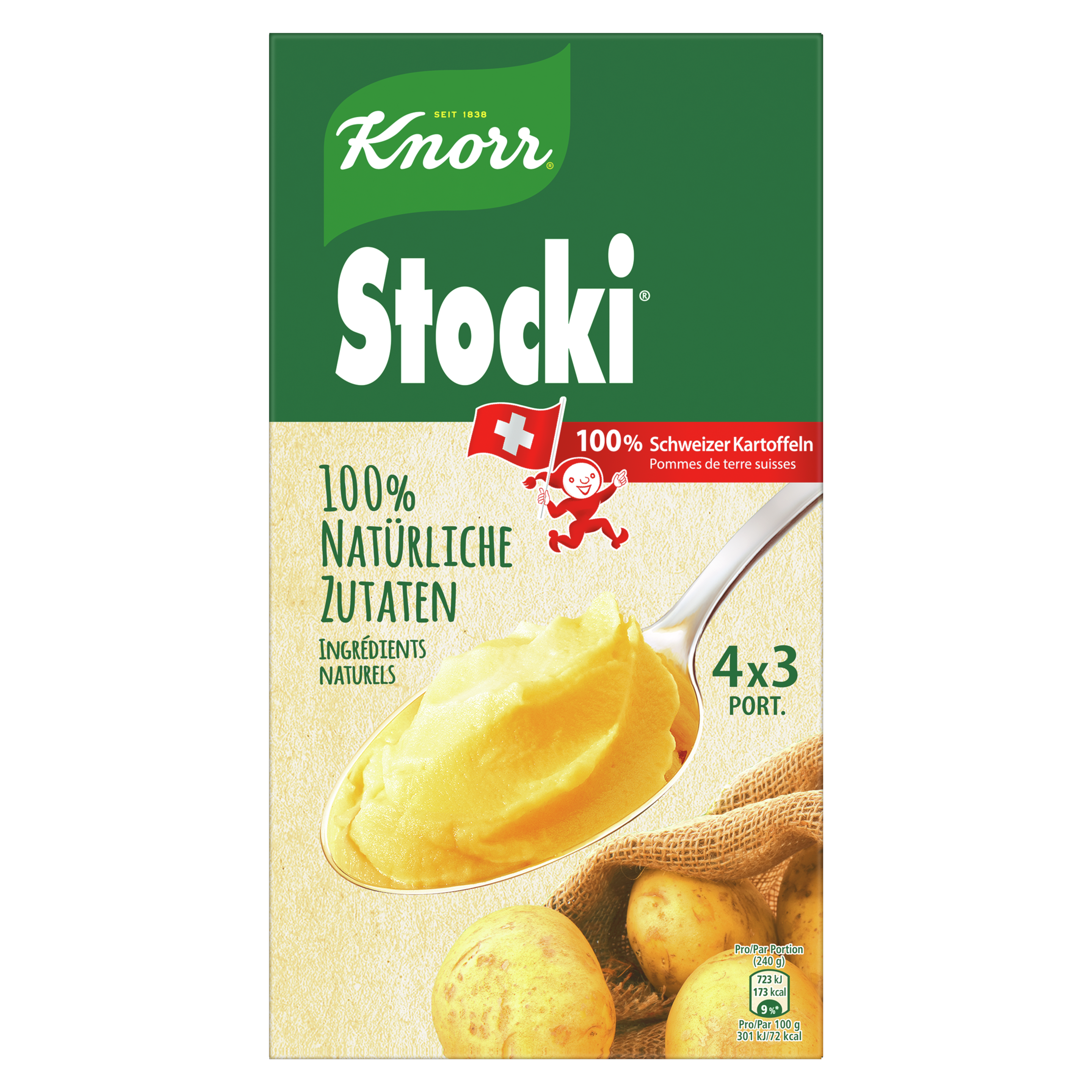 KNORR ingrédients 100% naturels Stocki Purée de pommes de terre emballage 4 x 3 portions