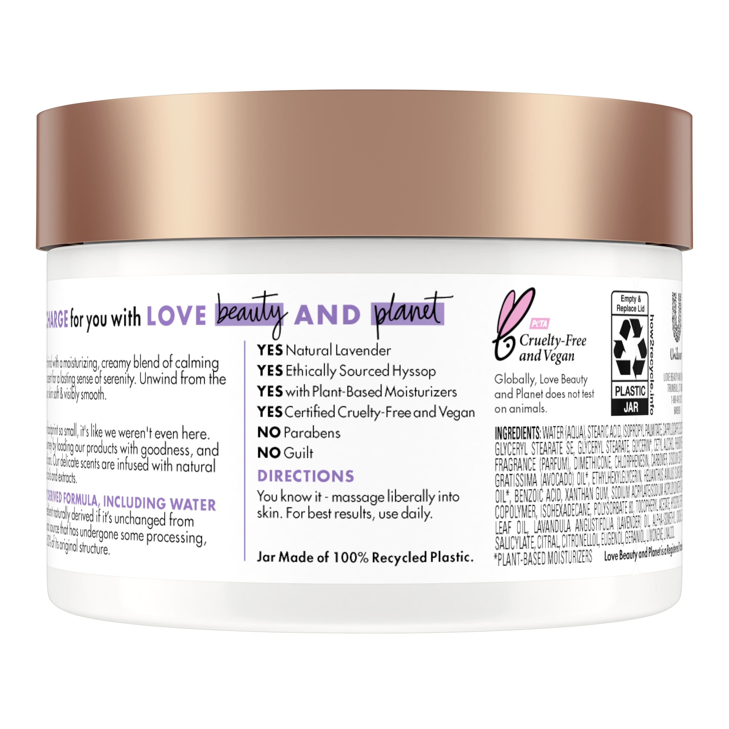 Back of body cream pack Love Beauty Planet Lavender & Hyssop Body Cream