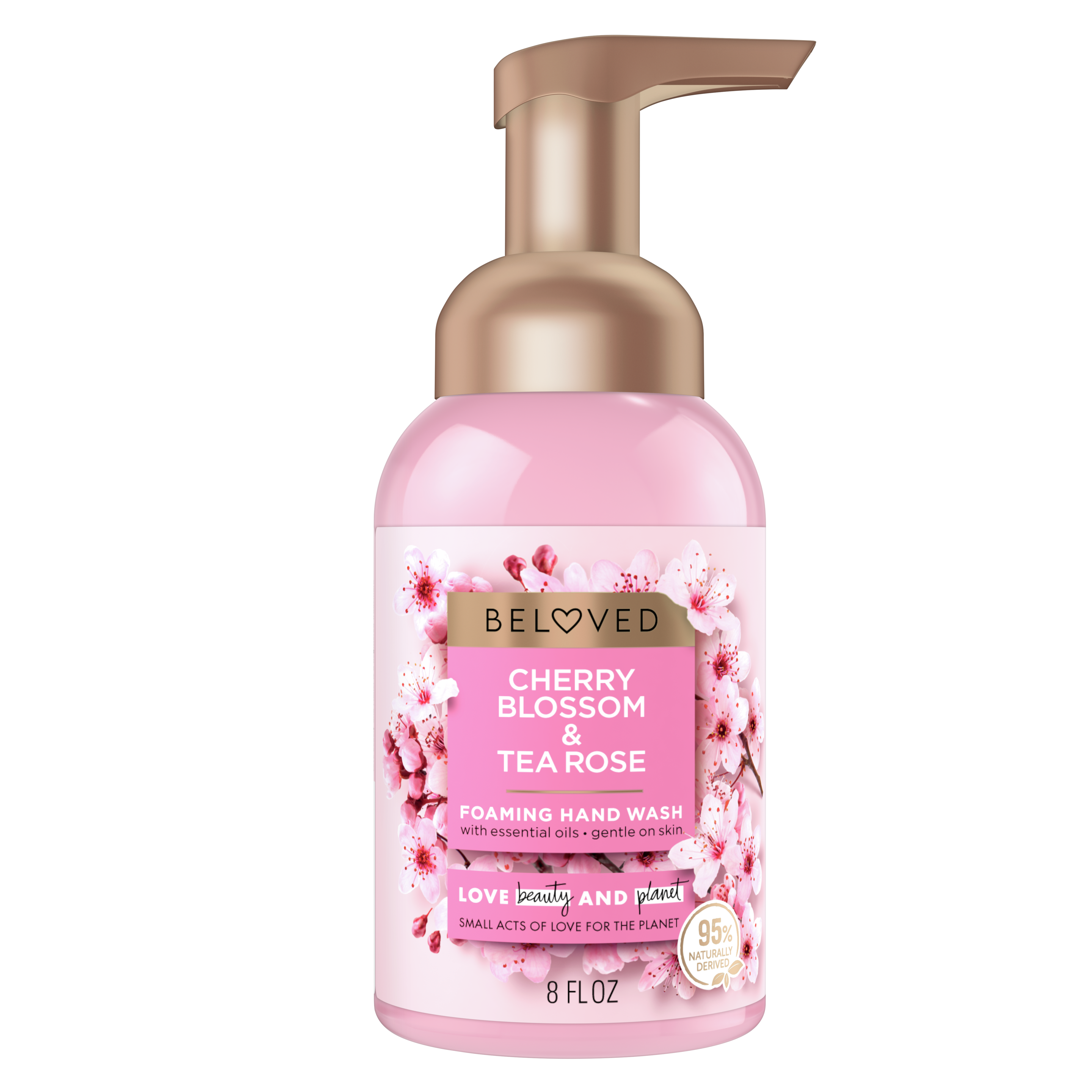 Front of foaming hand wash pack Love Beauty Planet Cherry Blossom & Tea Rose Foaming Hand Wash