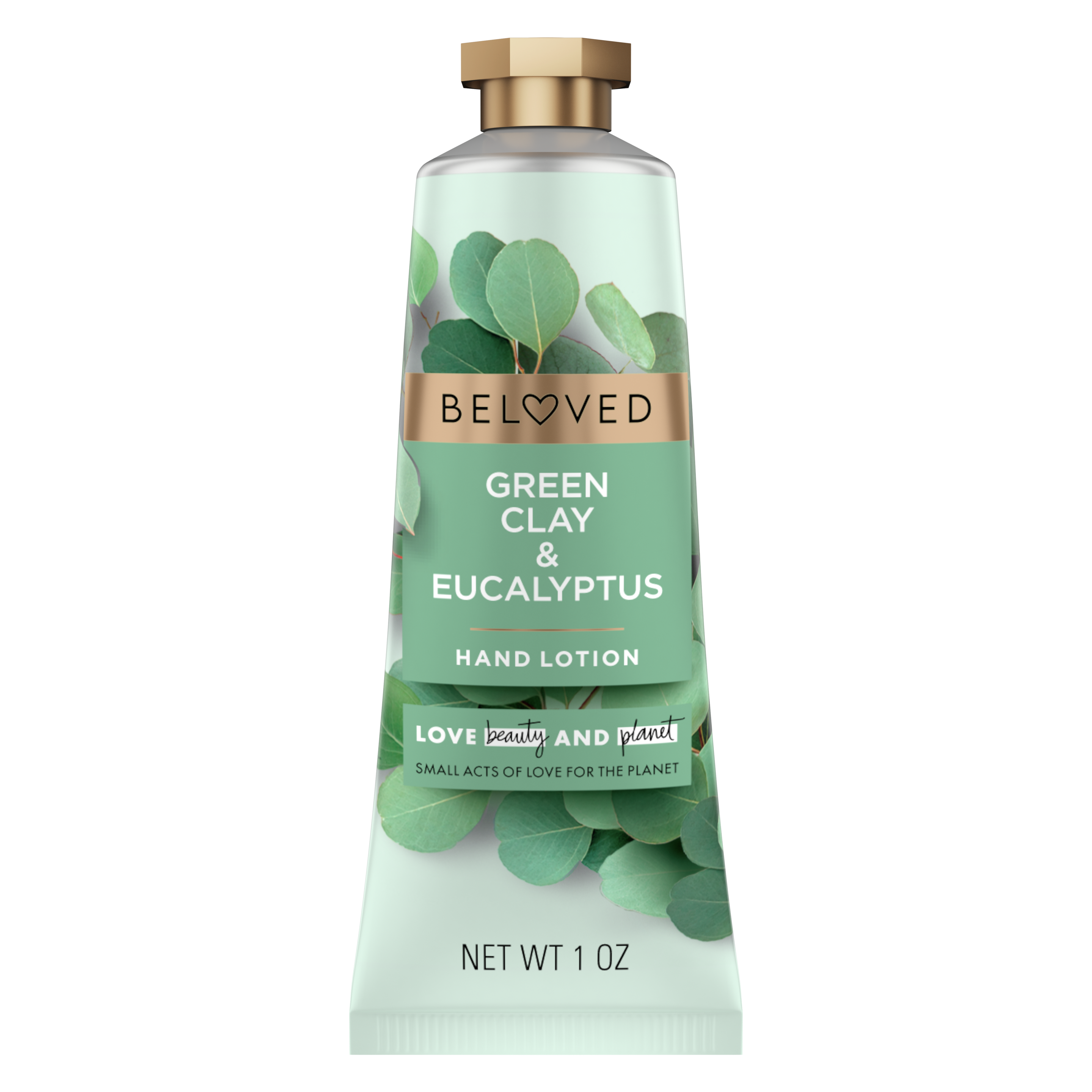 Front of hand lotion pack Love Beauty Planet Green Clay & Eucalyptus Flower Hand Lotion