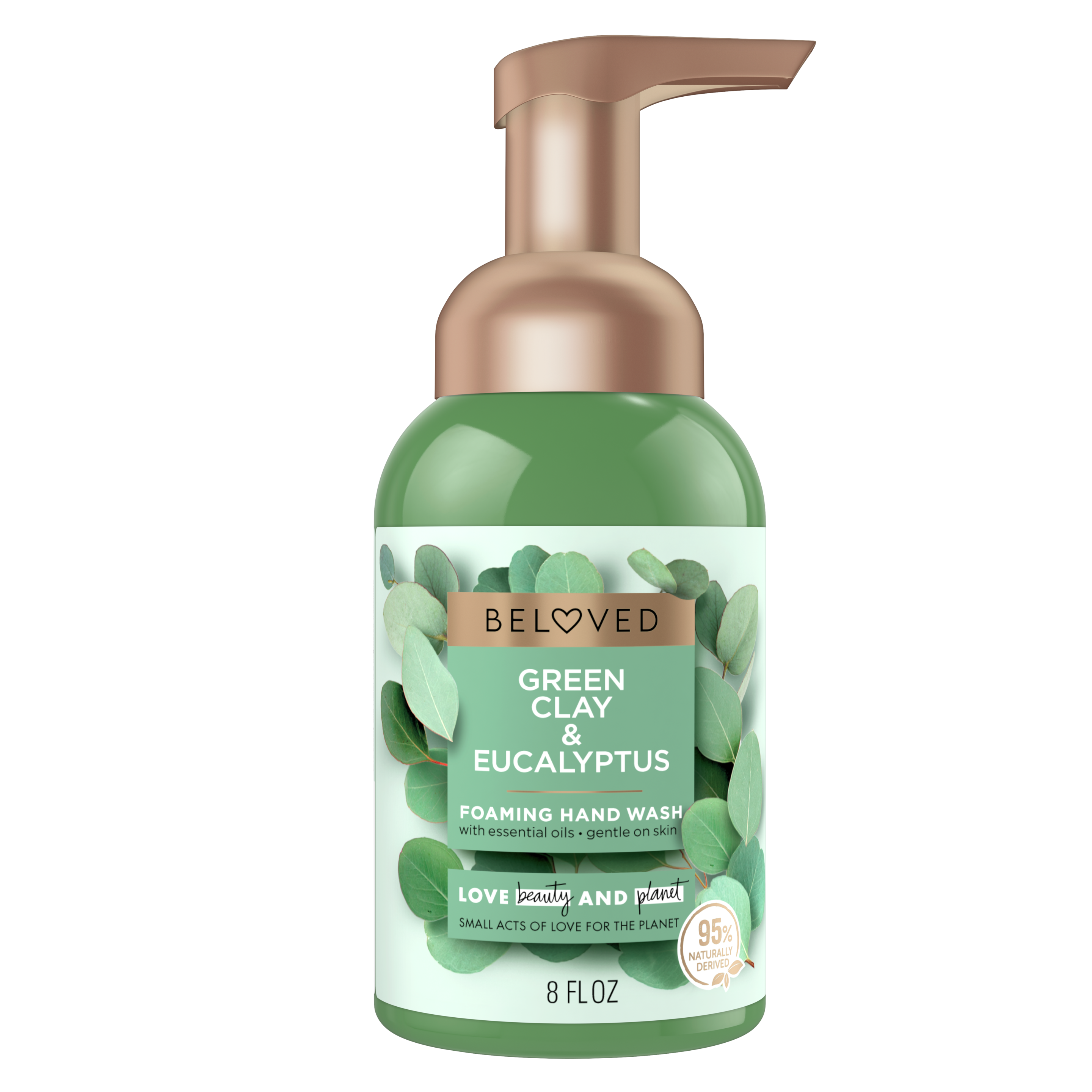 Front of foaming hand wash pack Love Beauty Planet Green Clay & Eucalyptus Foaming Hand Wash