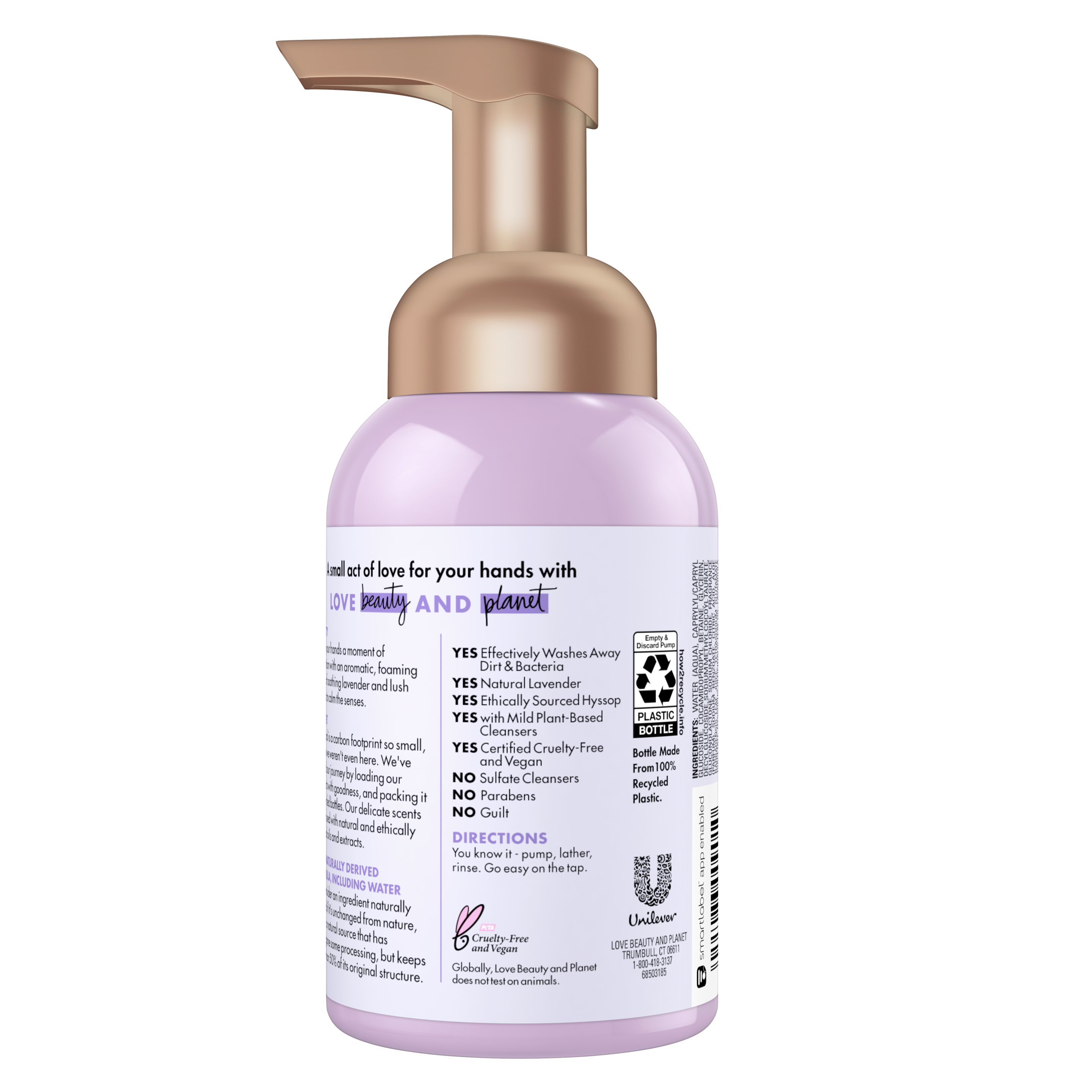 Back of foaming hand wash pack Love Beauty Planet Lavender & Hyssop Foaming Hand Wash