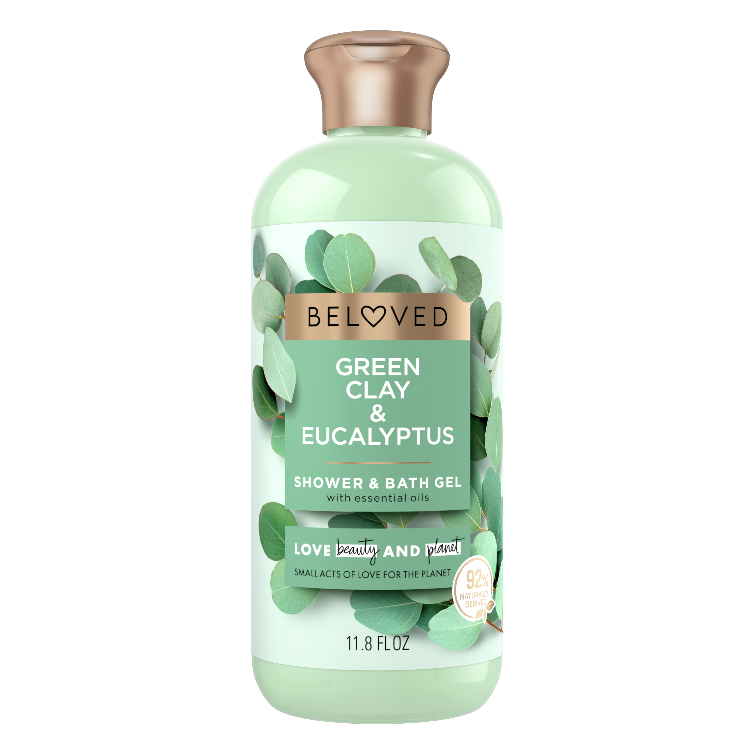 Front of shower and bath gel pack Love Beauty Planet Green Clay & Eucalyptus Shower and Bath Gel