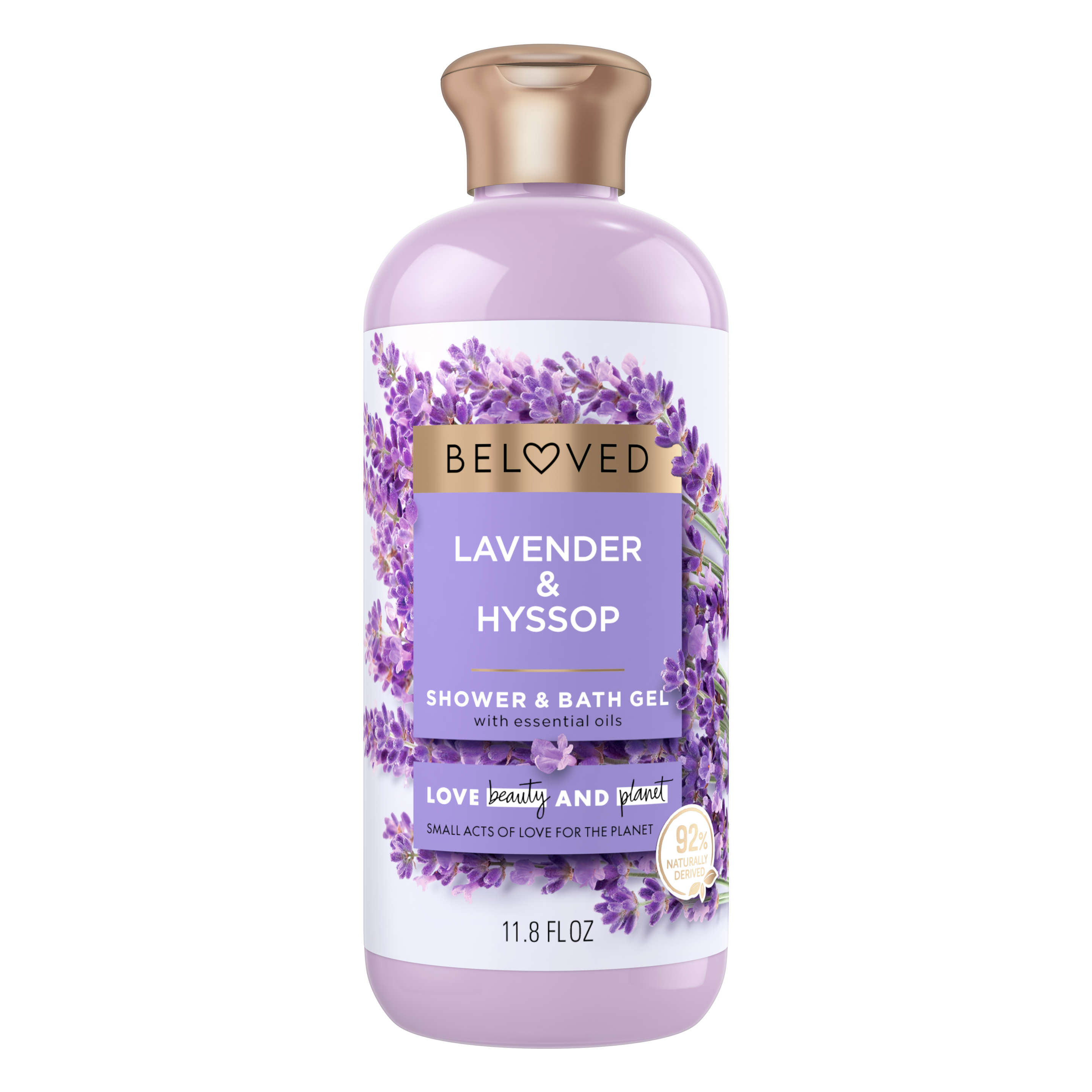 Front of shower and bath gel pack Love Beauty Planet Lavender & Hyssop Shower and Bath Gel