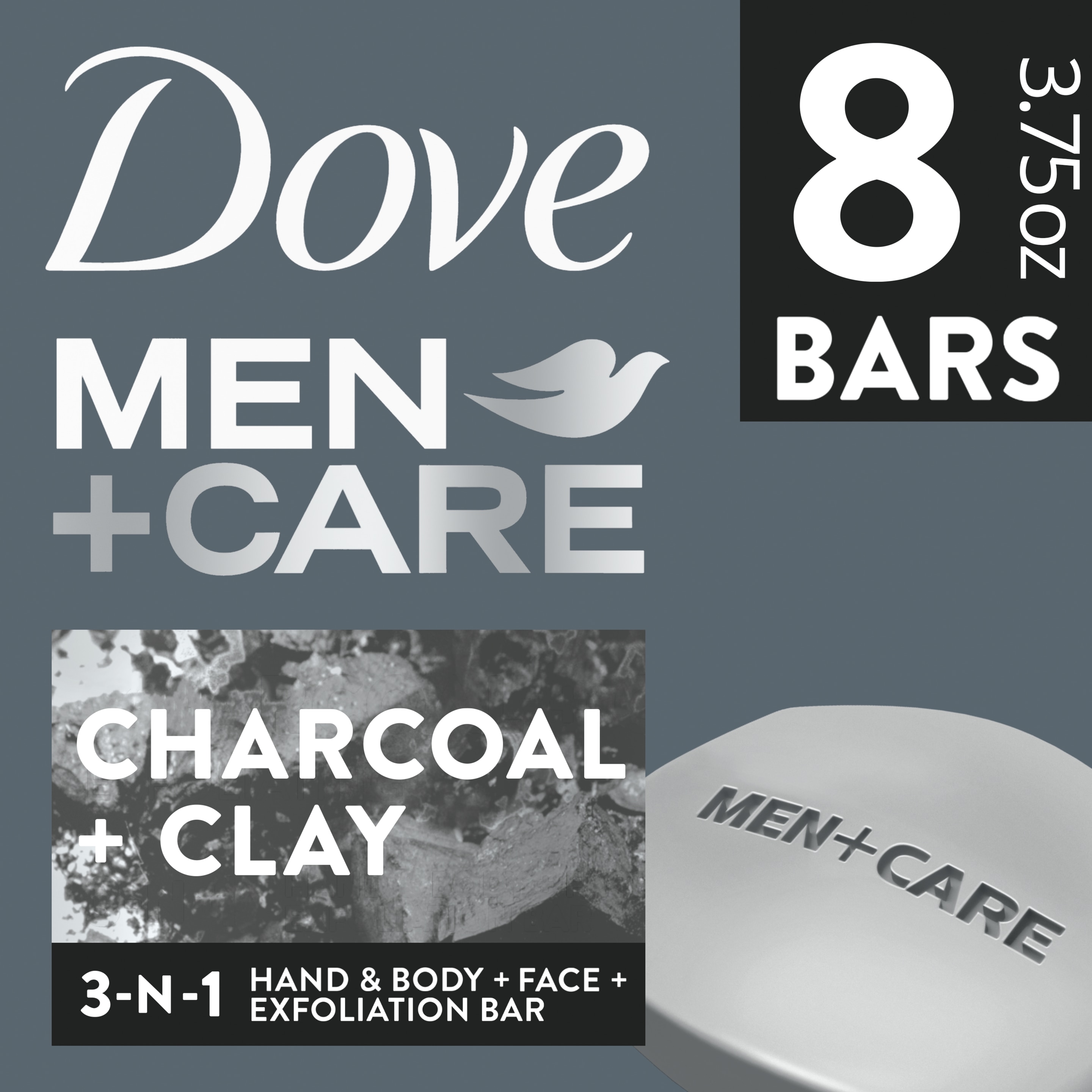Dove Men+Care Body and Face Bar to Hydrate Skin Charcoal + Clay More Moisturizing Than Bar Soap 3.75 oz