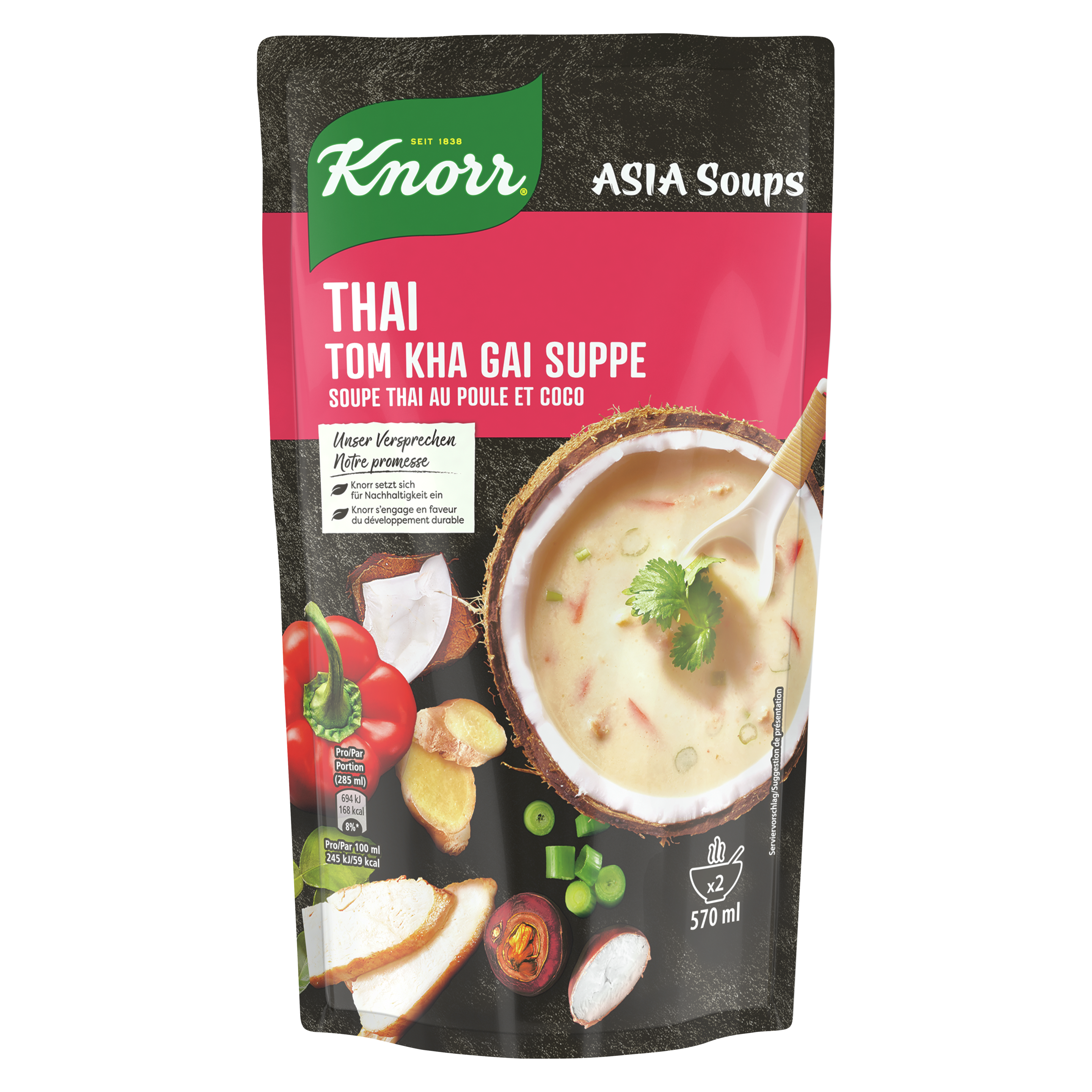 KNORR Asia soups Thai soupe thaï au poule et coco 570 ml sachet 2 portion