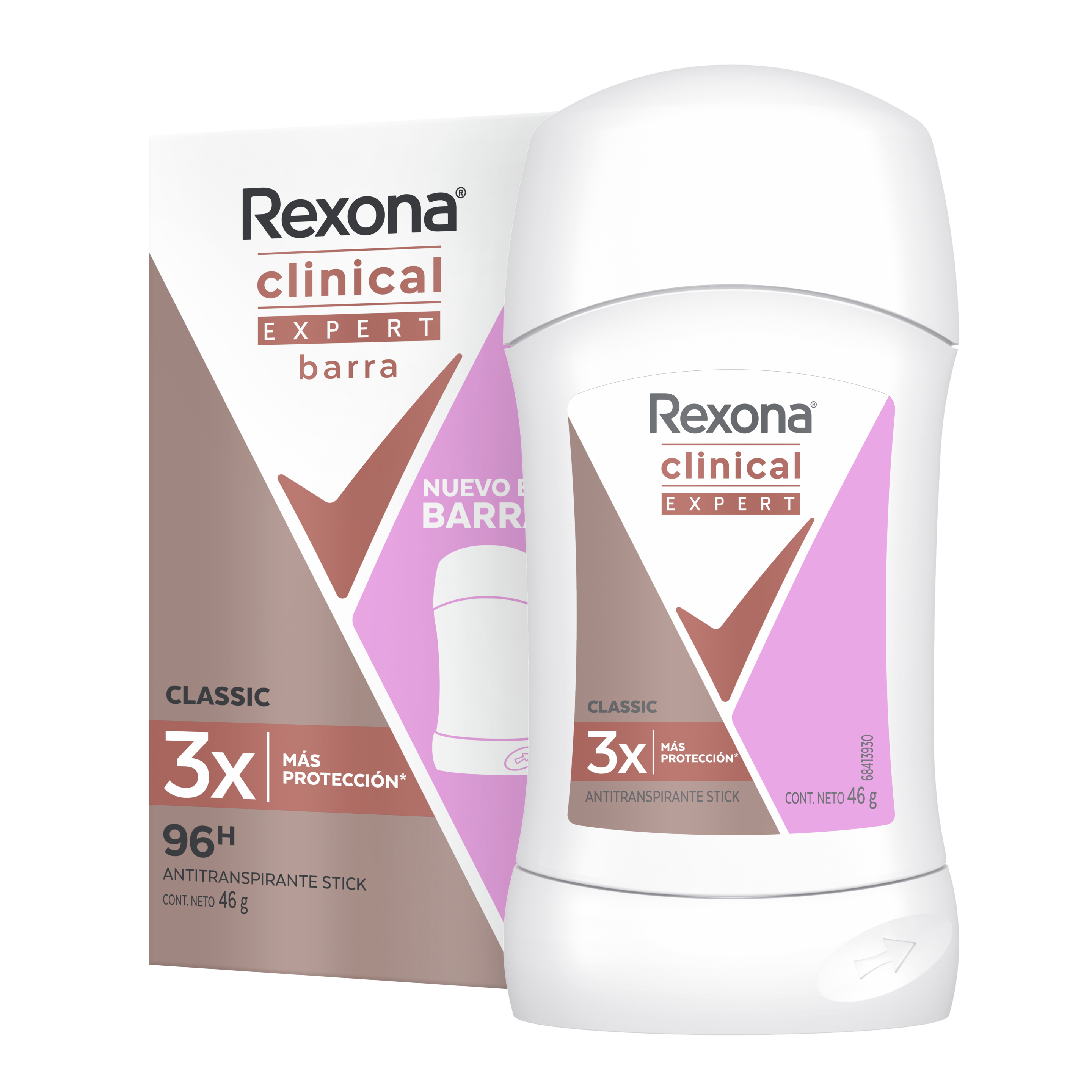 Antitranspirante Rexona® Clinical Expert Classic Barra 46g para mujer