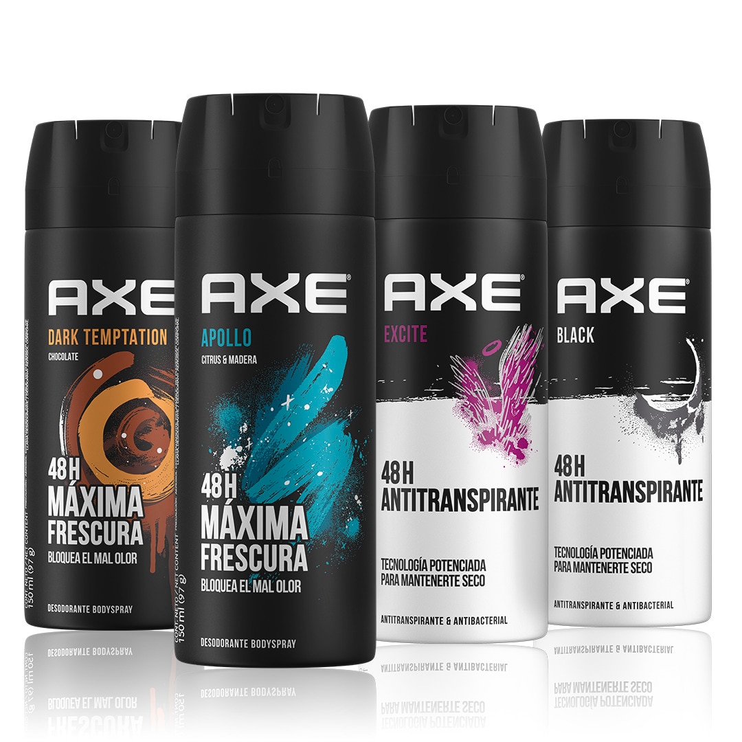 Una selección de antitranspirantes y desodorantes Axe.