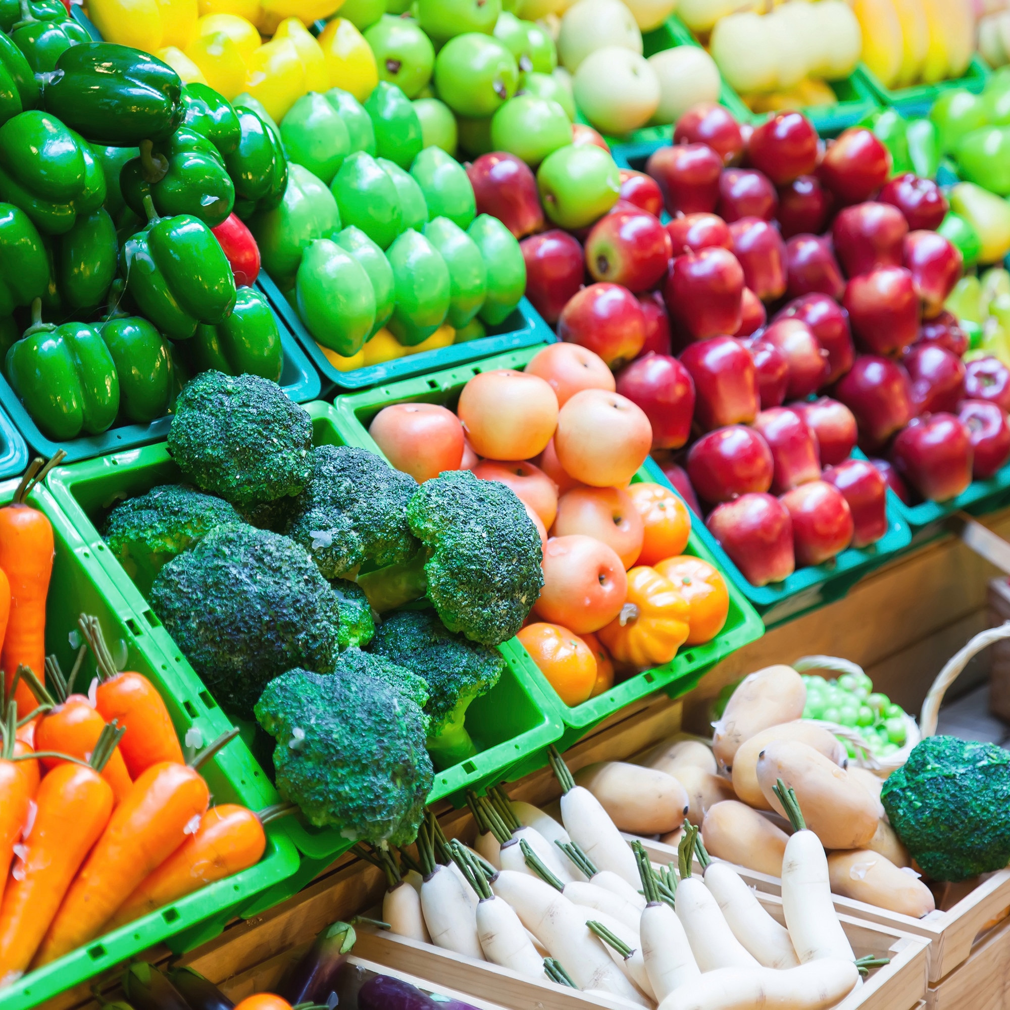 Vegetables and fruits at a market