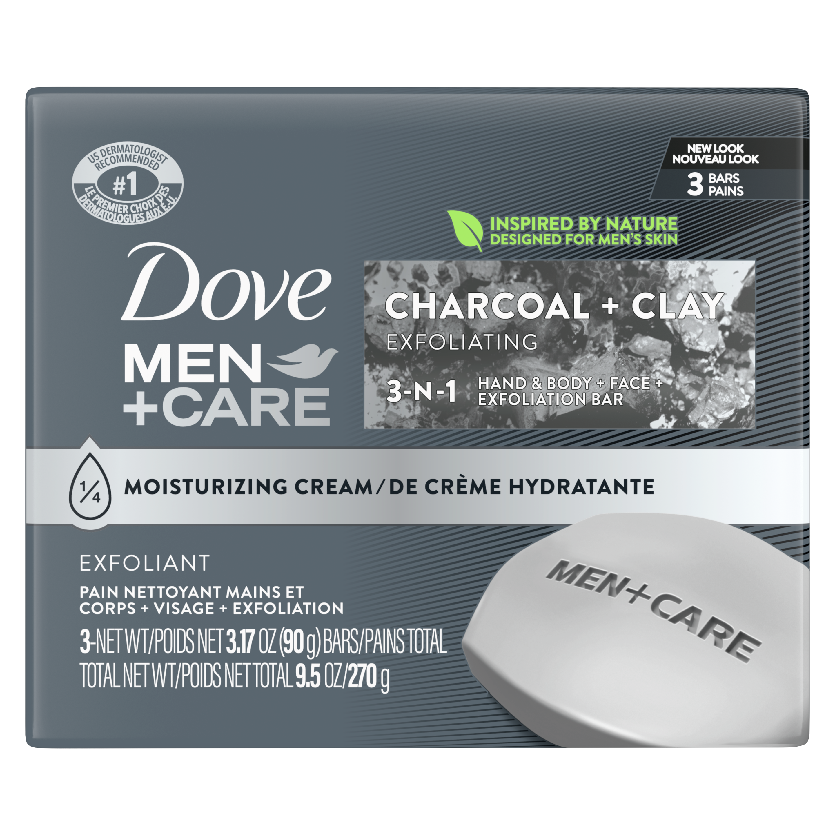 Dove Men+Care Charcoal + Clay Body and Face Bar, 6 ct / 3.75 oz