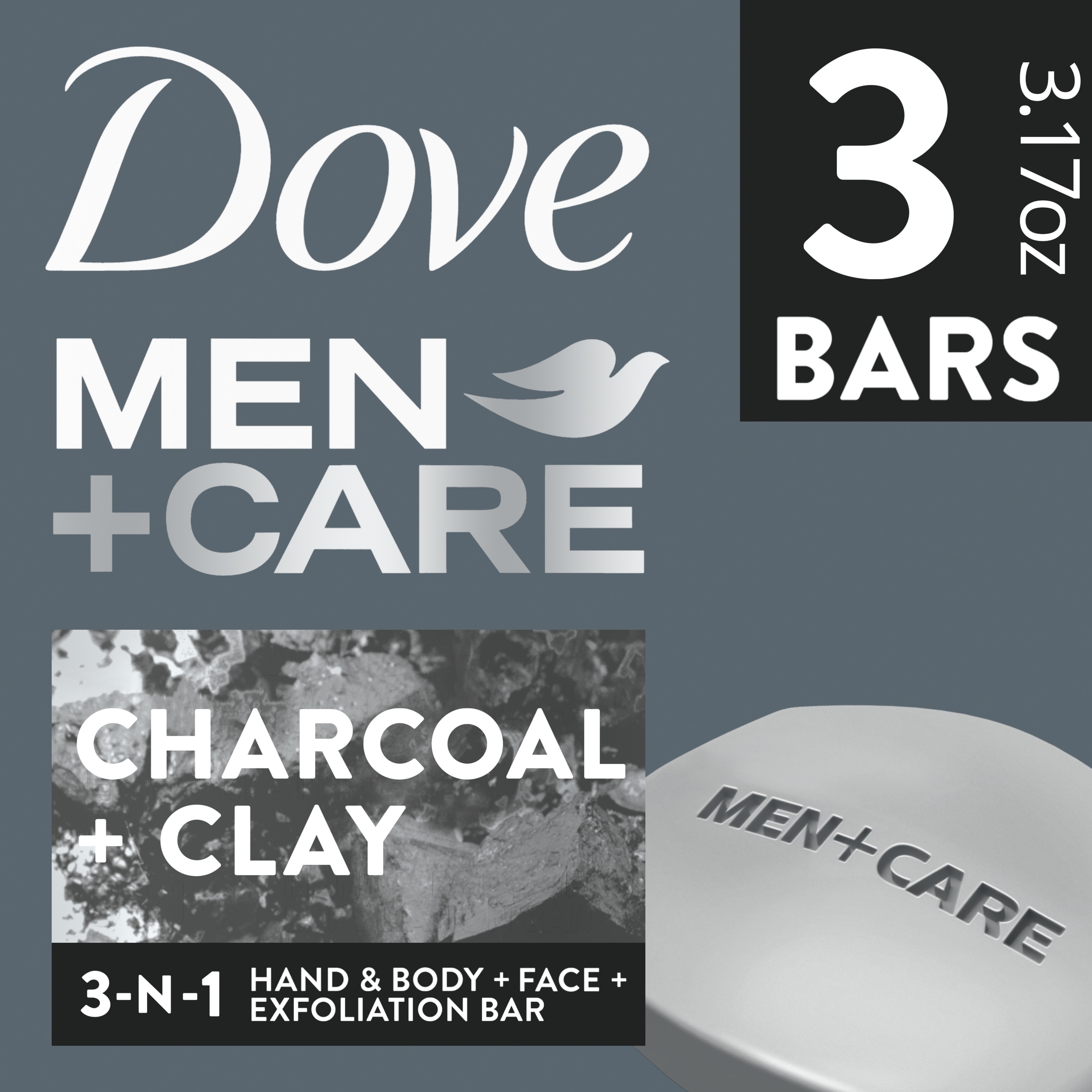 Dove Men+Care Body and Face Bar to Hydrate Skin Charcoal + Clay More Moisturizing Than Bar Soap 3.75 oz