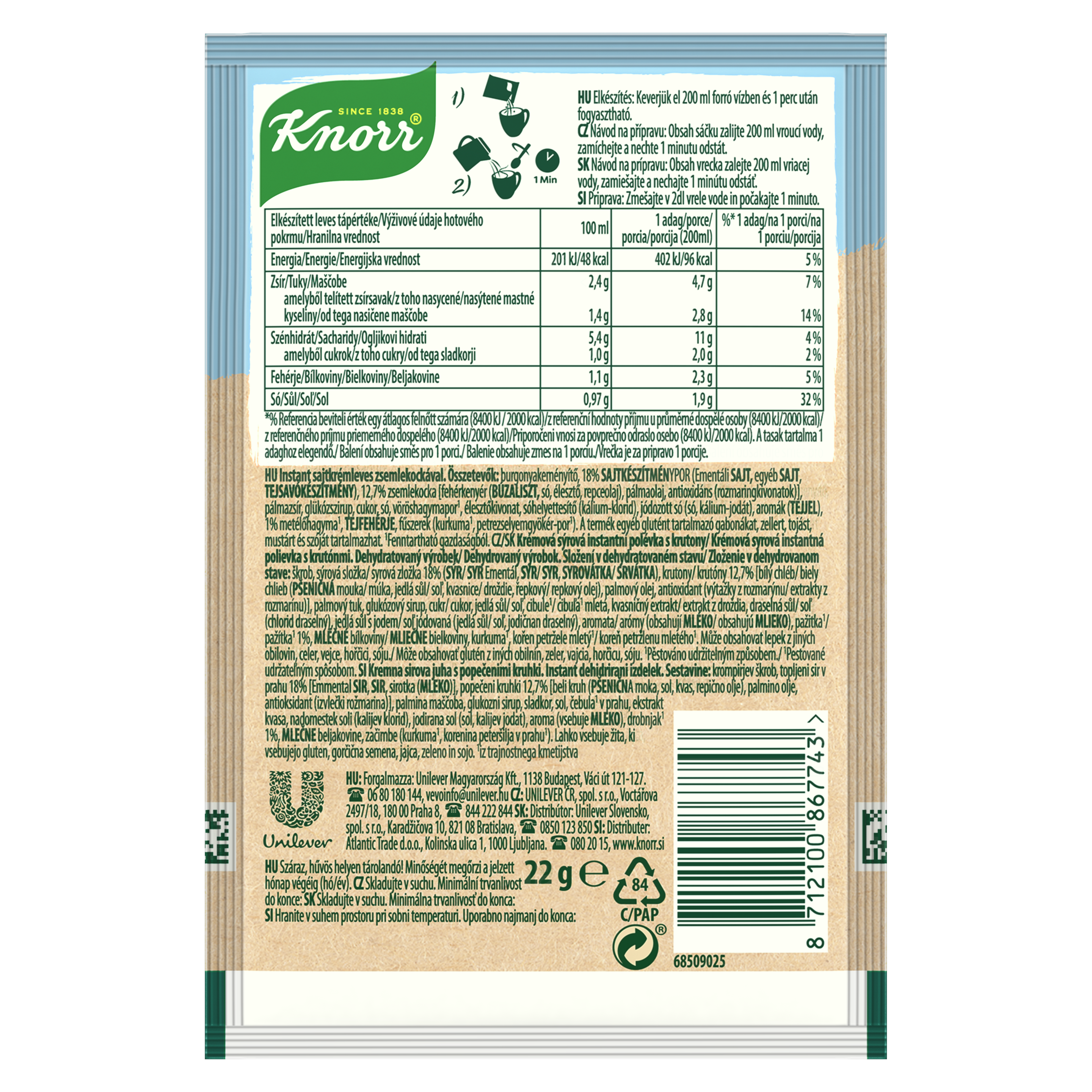 Knorr Bögrés Sajtkrémleves zsemlekockával